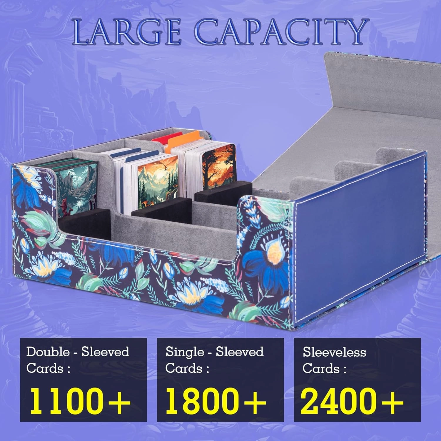 Card Deck Box compatible with MTG Card - Holds 1800  Cards, Card Deck Case, Card Storage Box fits TCG/PTCG/YGO Cards and Sport Cards with 10 Dividers - Bloom MysticForest