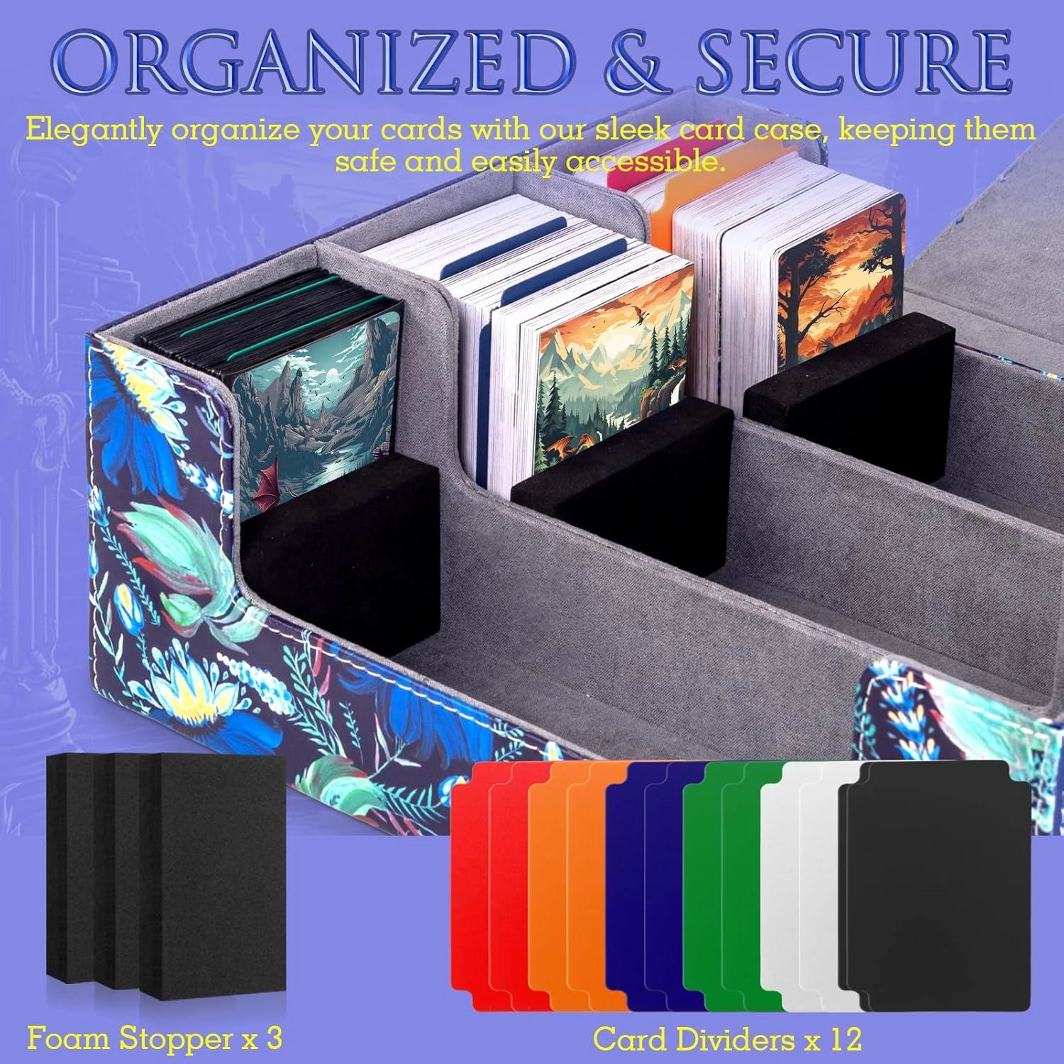 Card Deck Box compatible with MTG Card - Holds 1800  Cards, Card Deck Case, Card Storage Box fits TCG/PTCG/YGO Cards and Sport Cards with 10 Dividers - Bloom MysticForest