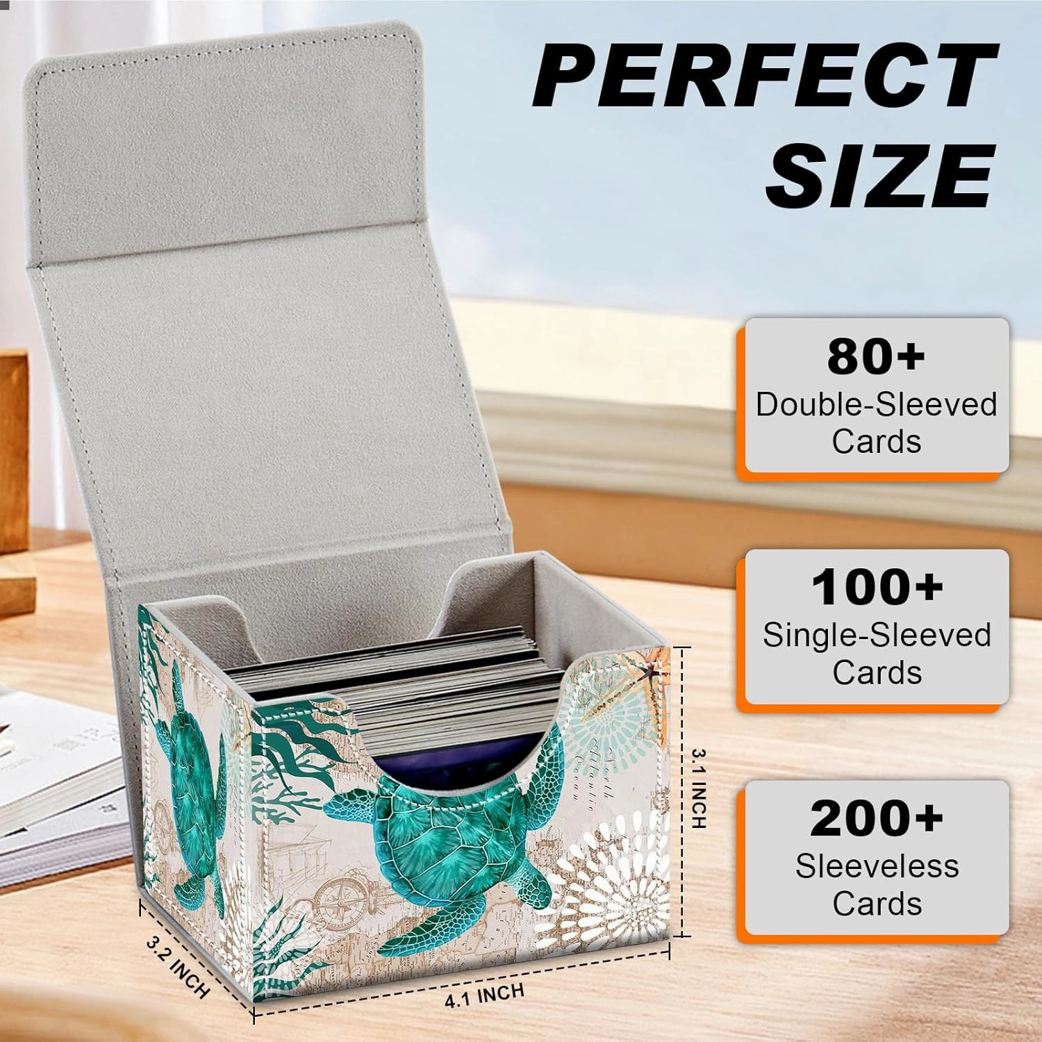 Card Game Storage Box for TCG Commander Deck Box MTG Card Box Organizer Trading Card Case TCG Card Storage Box Magnetic Closure Creative Pattern (Green Turtle, 1 pack)