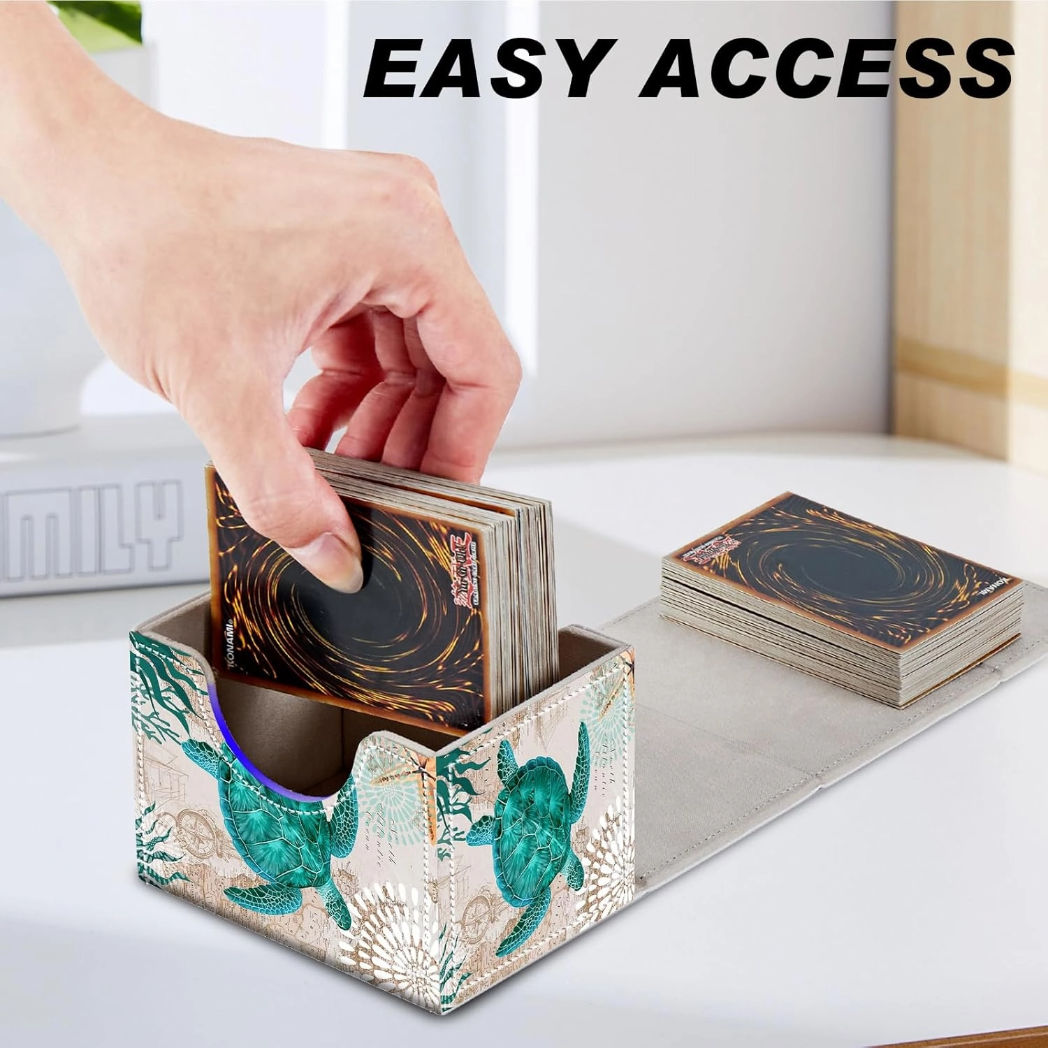 Card Game Storage Box for TCG Commander Deck Box MTG Card Box Organizer Trading Card Case TCG Card Storage Box Magnetic Closure Creative Pattern (Green Turtle, 1 pack)