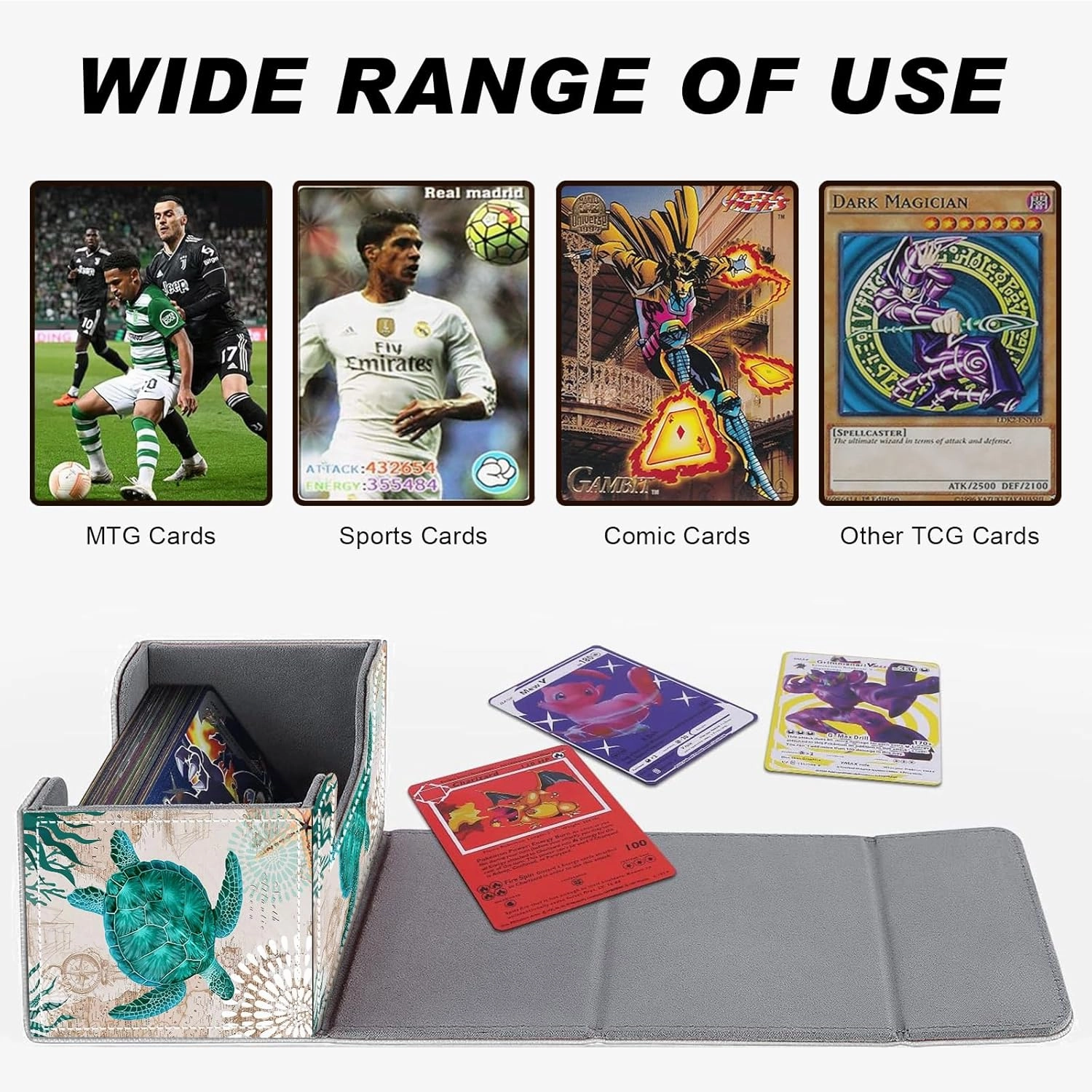 Card Game Storage Box for TCG Commander Deck Box MTG Card Box Organizer Trading Card Case TCG Card Storage Box Magnetic Closure Creative Pattern (Green Turtle, 1 pack)
