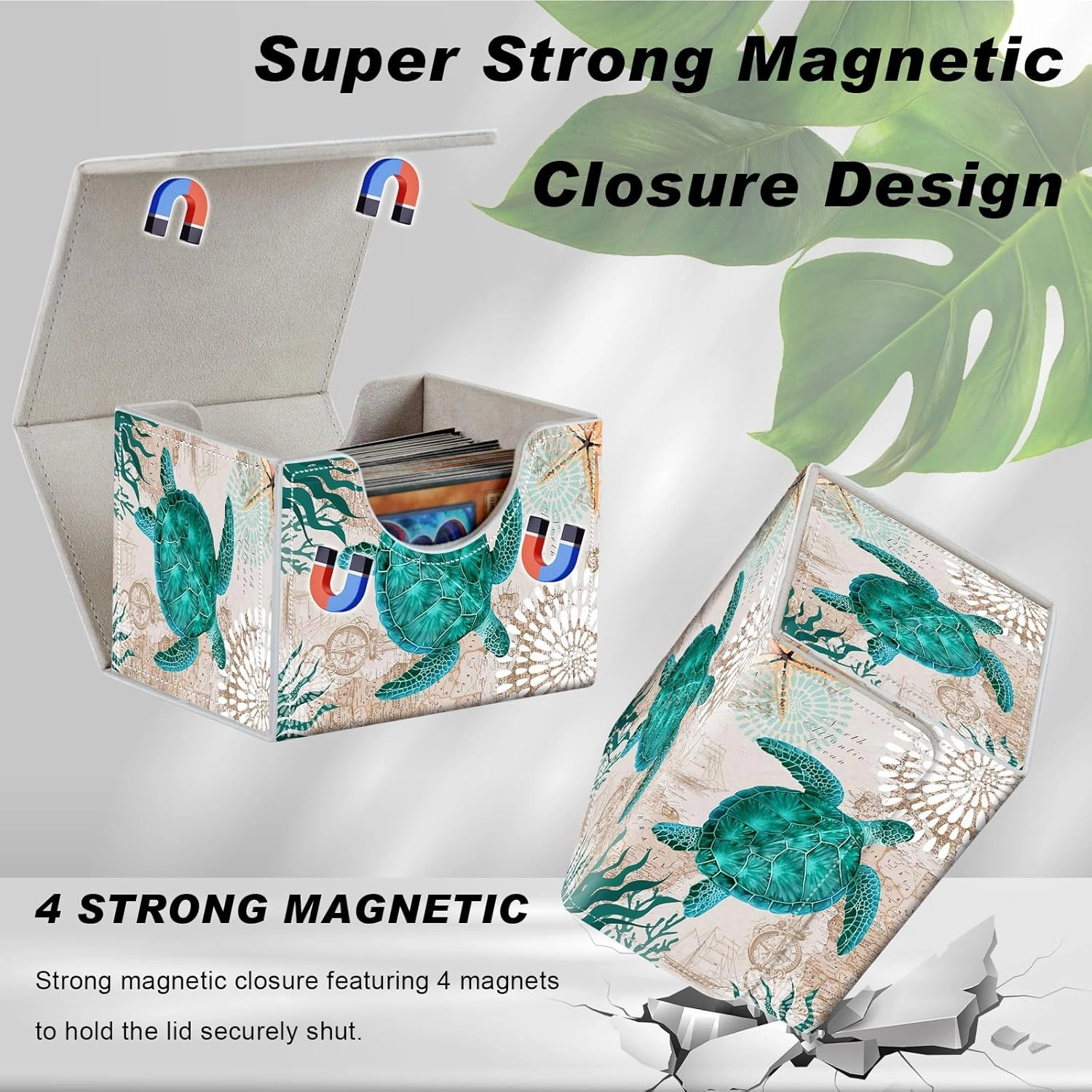 Card Game Storage Box for TCG Commander Deck Box MTG Card Box Organizer Trading Card Case TCG Card Storage Box Magnetic Closure Creative Pattern (Green Turtle, 1 pack)