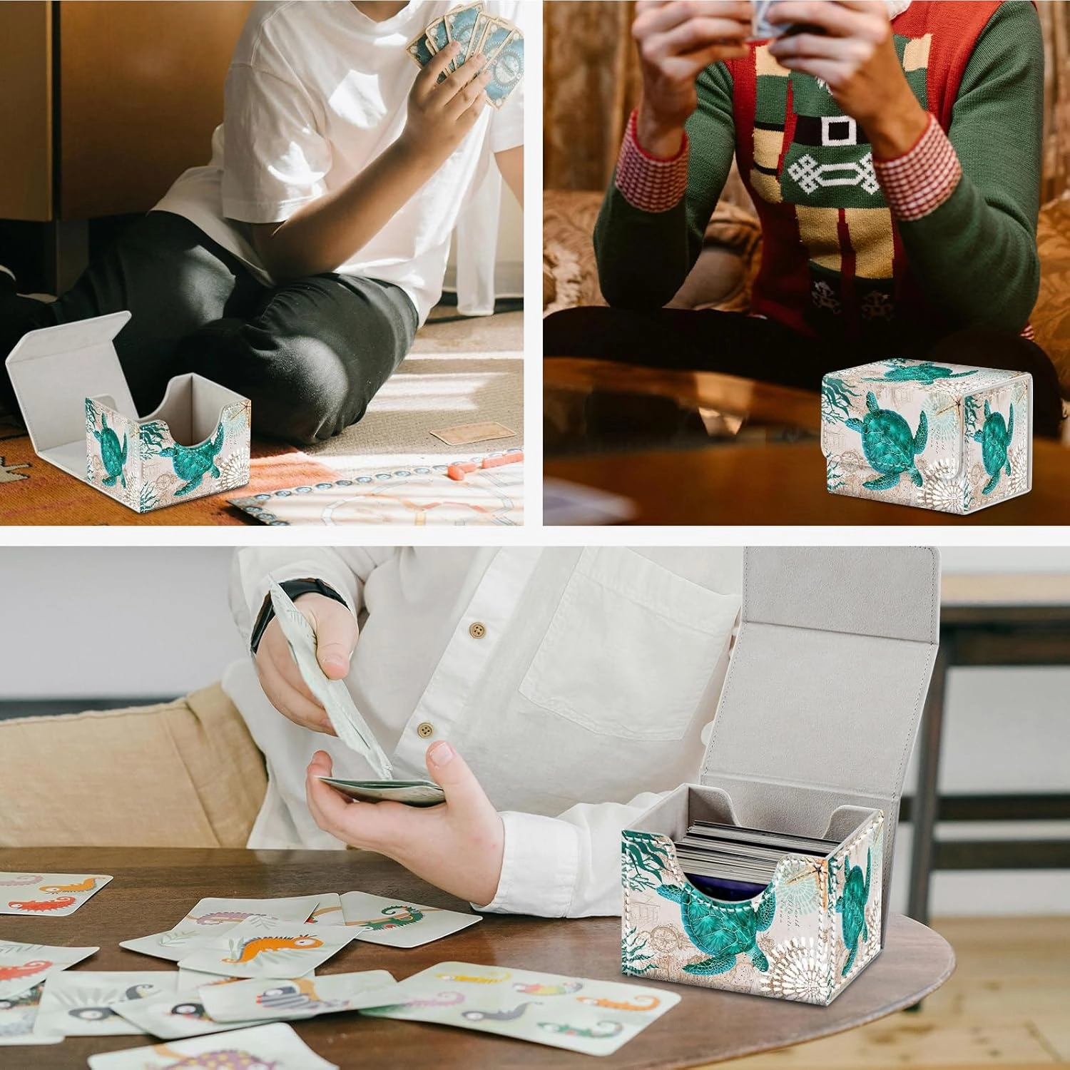 Card Game Storage Box for TCG Commander Deck Box MTG Card Box Organizer Trading Card Case TCG Card Storage Box Magnetic Closure Creative Pattern (Green Turtle, 1 pack)