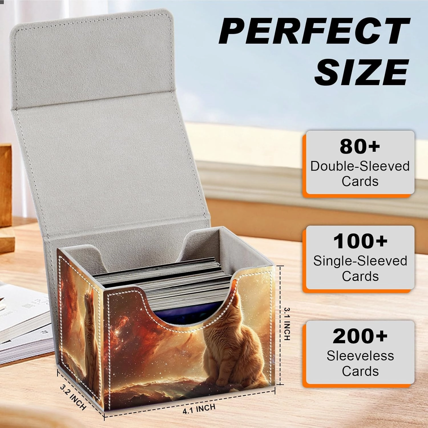 Card Game Storage Box TCG Deck Box MTG Card Box Organizer Trading Card Case Commander Deck Box TCG Card Storage Box Magnetic Closure Creative Pattern Up to 200 Cards, Orange And White Cat