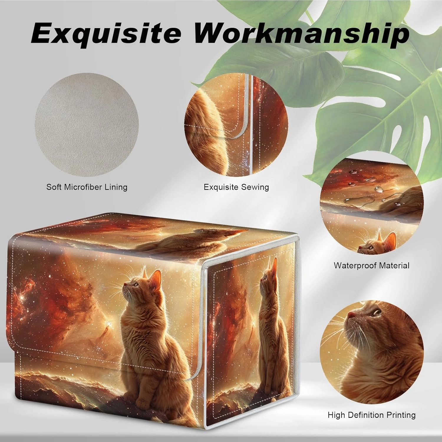 Card Game Storage Box TCG Deck Box MTG Card Box Organizer Trading Card Case Commander Deck Box TCG Card Storage Box Magnetic Closure Creative Pattern Up to 200 Cards, Orange And White Cat