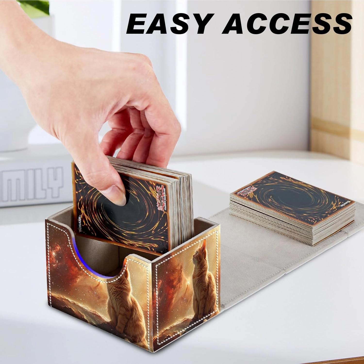 Card Game Storage Box TCG Deck Box MTG Card Box Organizer Trading Card Case Commander Deck Box TCG Card Storage Box Magnetic Closure Creative Pattern Up to 200 Cards, Orange And White Cat