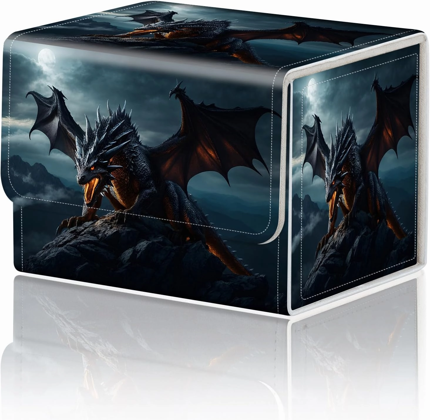 Card Game Storage Box TCG Deck Box MTG Card Box Organizer Trading Card Case Commander Deck Box TCG Card Storage Box Magnetic Closure Creative Pattern Up to 200 Cards, Rock Wings Black Dragon Fire