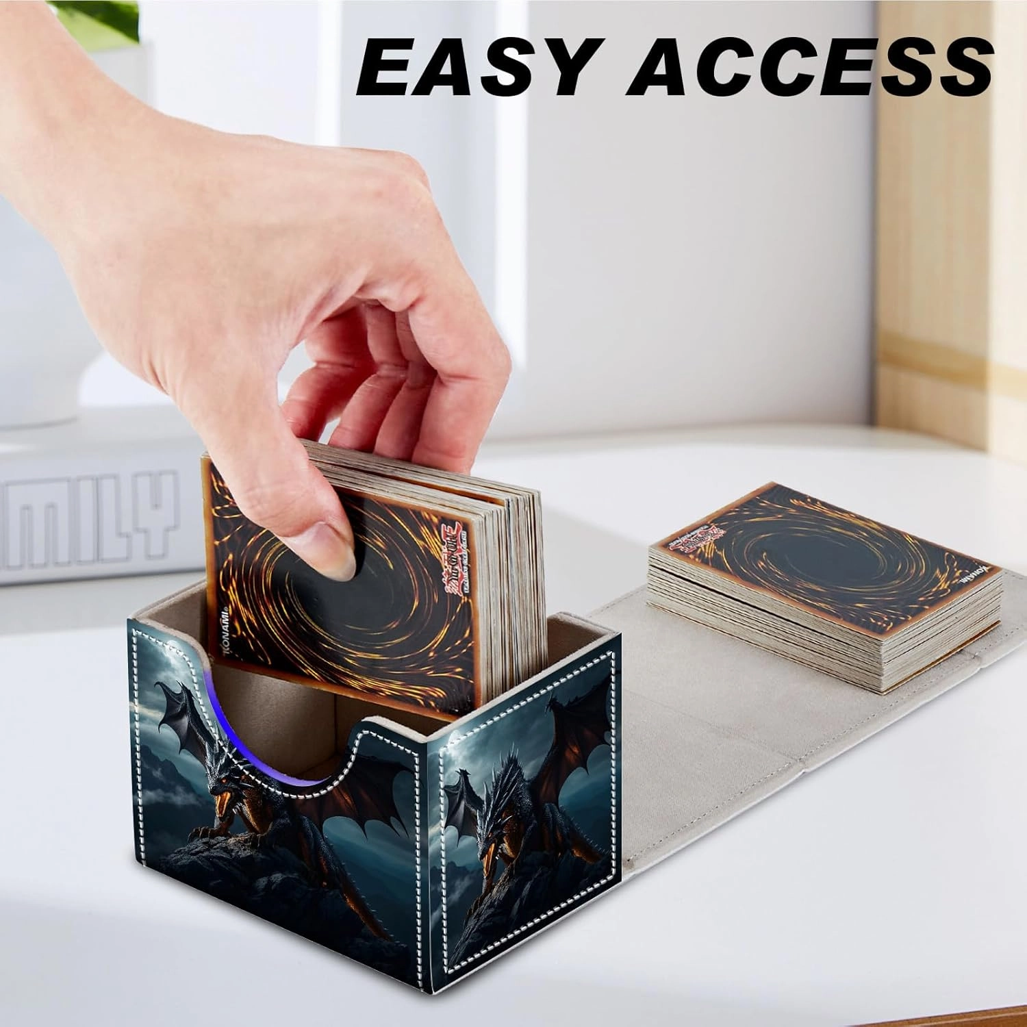 Card Game Storage Box TCG Deck Box MTG Card Box Organizer Trading Card Case Commander Deck Box TCG Card Storage Box Magnetic Closure Creative Pattern Up to 200 Cards, Rock Wings Black Dragon Fire