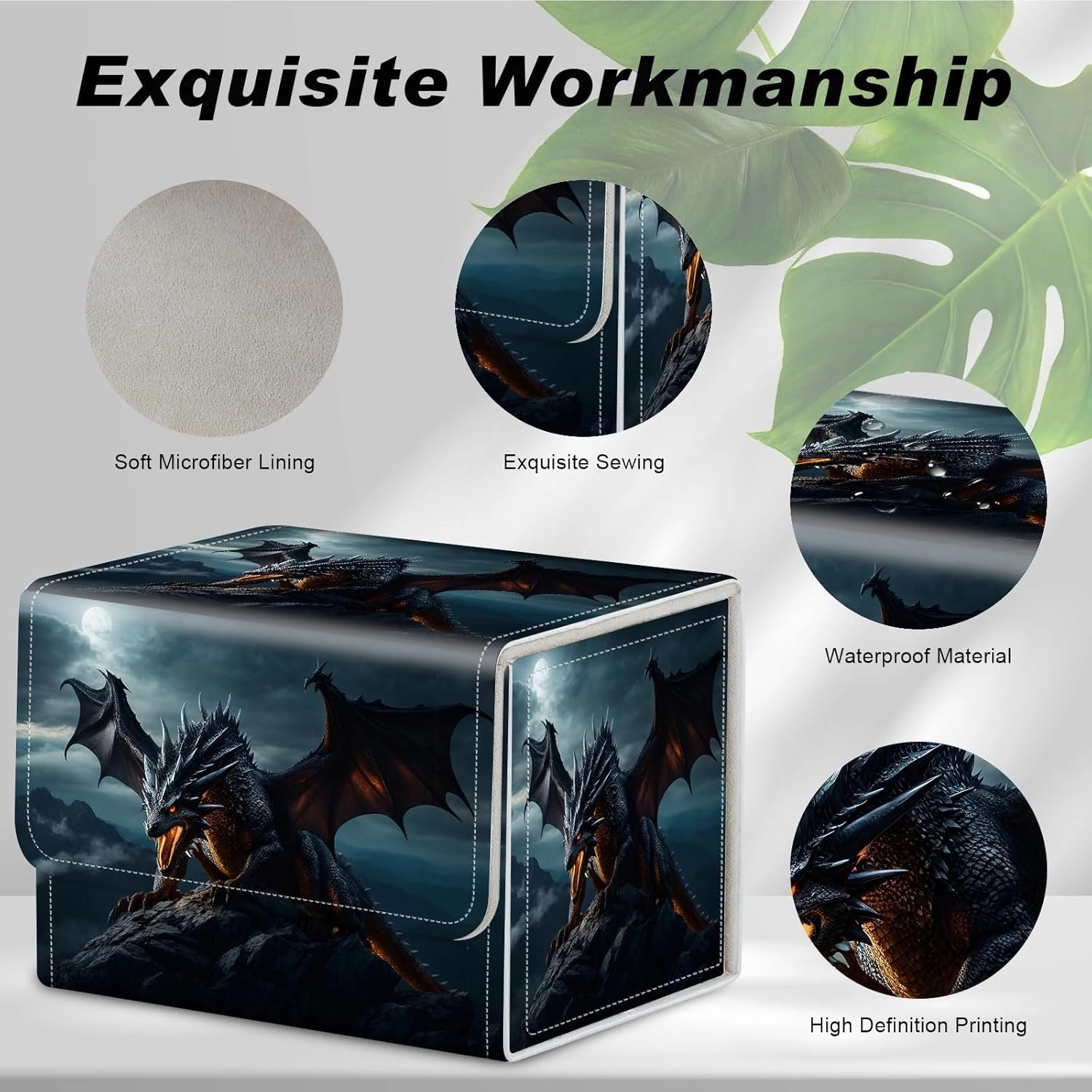 Card Game Storage Box TCG Deck Box MTG Card Box Organizer Trading Card Case Commander Deck Box TCG Card Storage Box Magnetic Closure Creative Pattern Up to 200 Cards, Rock Wings Black Dragon Fire