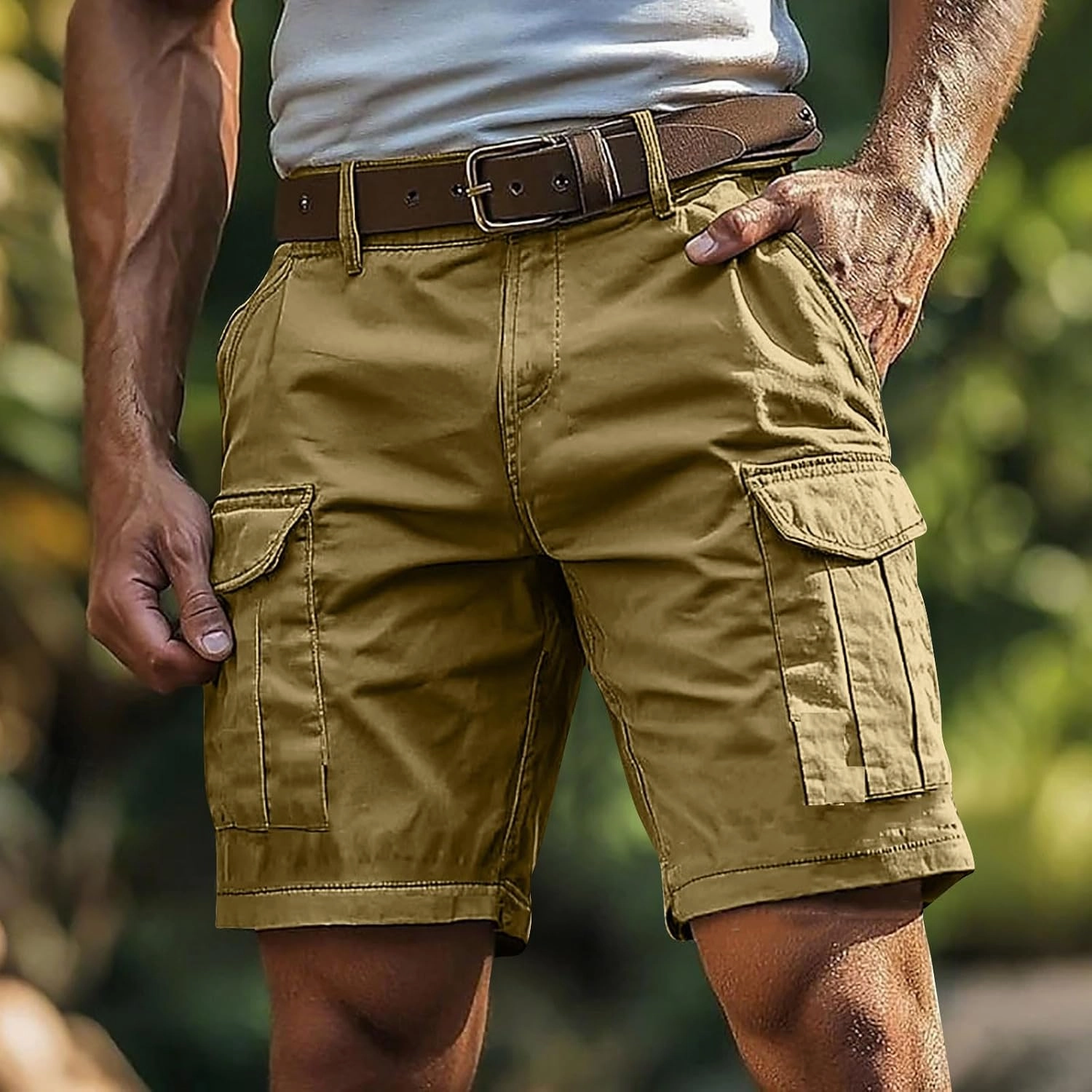 Cargo Shorts for Men 5 Inch Relaxed Fit Button-Fly Quick Dry Stretch Lightweight Tactical Wear Hiking with Multi Pockets