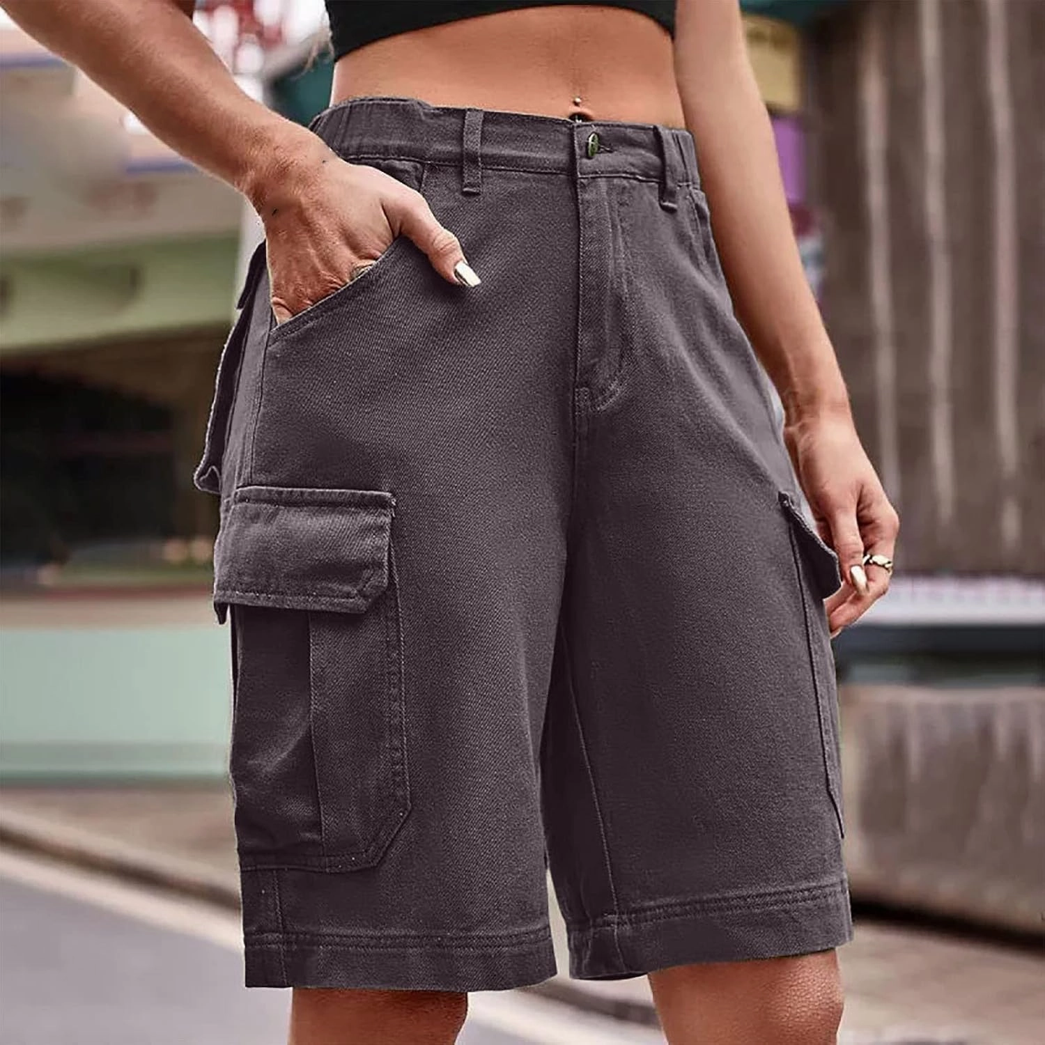 Cargo Shorts Women Plus Size Wide Leg Hiking Cargo Jogger Shorts High Waist Tactical Shorts Y2K Urban Work Shorts