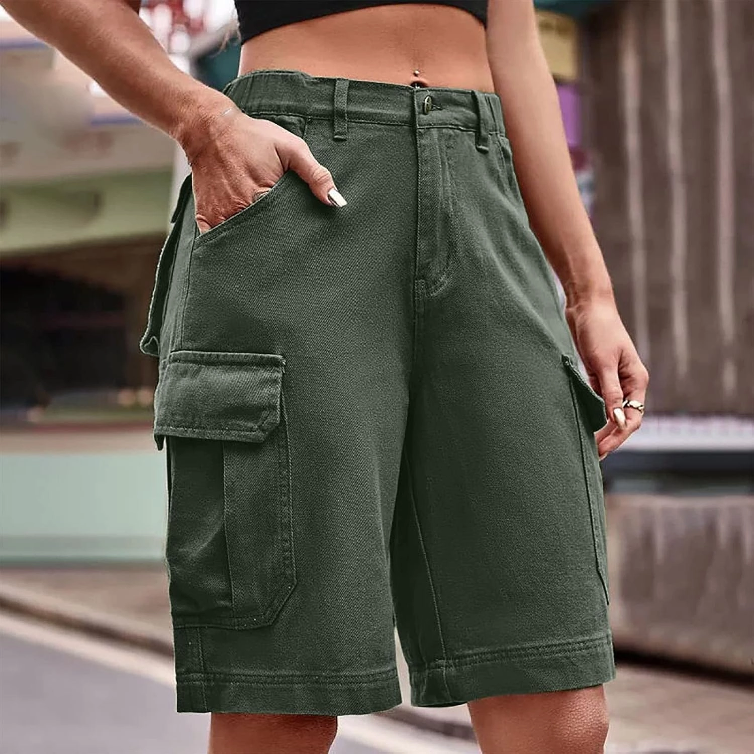 Cargo Shorts Women Plus Size Wide Leg Hiking Cargo Jogger Shorts High Waist Tactical Shorts Y2K Urban Work Shorts