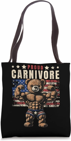 Carnivore Bear Grizzly USA US Flag Diet Meat Eater Keto Tote Bag