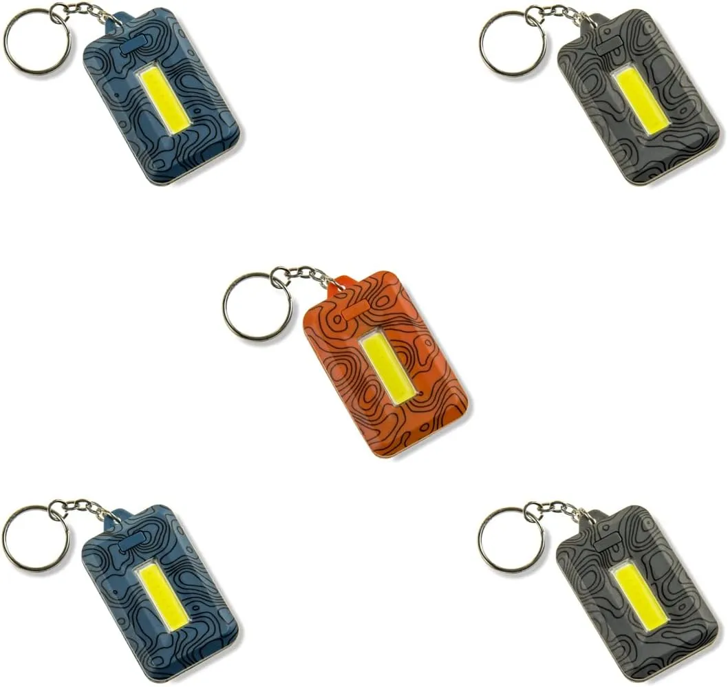 Carson COB LED Keychain Flashlight with Stainless Steel Keyring with 3 Brightness Settings – Assorted Set of 5 (KL-10AS)
