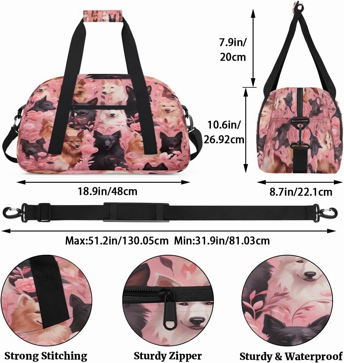 Cartoon Print Dog Kids Overnighter Duffel Bags for Boys, Carry-On Size Sports Gym Bag with Front Zipper Pocket for School Practice or Overnight Travel Weekender Sleepover Tote Bag