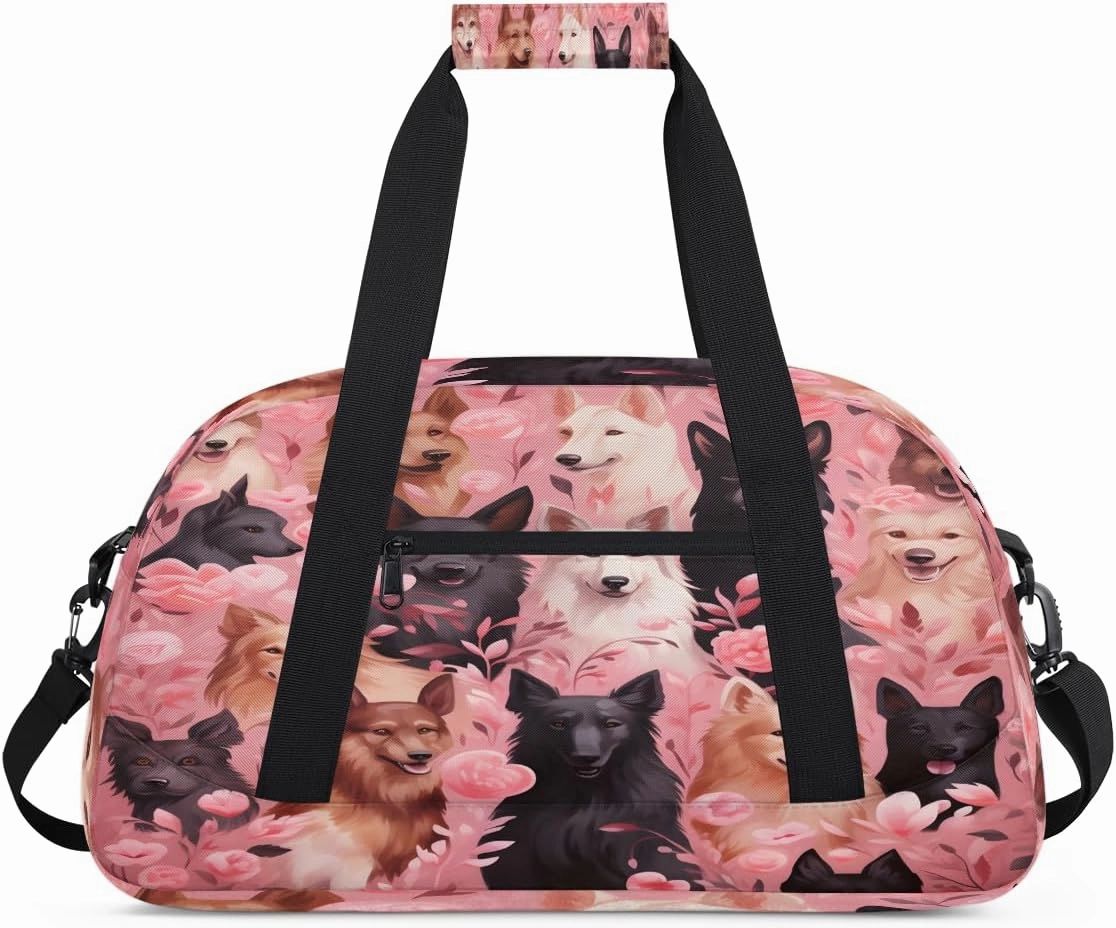 Cartoon Print Dog Kids Overnighter Duffel Bags for Boys, Carry-On Size Sports Gym Bag with Front Zipper Pocket for School Practice or Overnight Travel Weekender Sleepover Tote Bag