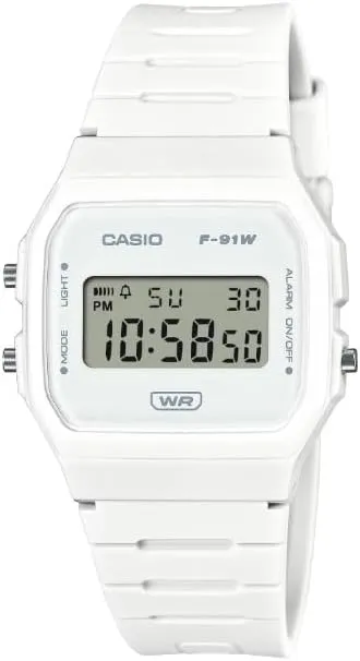 Casio F-91WB Series | Men’s Digital Watch | White | Bio-Based Resin Band | LED Backlight | Stopwatch | Daily Alarm | Auto Calendar | 12/24 Hour Format | Water Resistant | 7 Year Battery