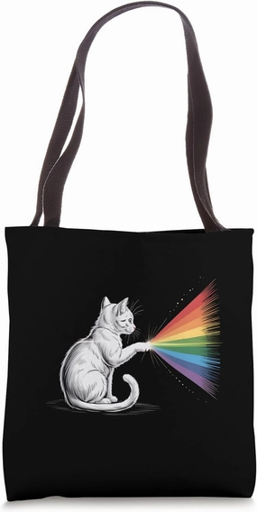 Cat Holding Light Beam Turning into Rainbow Spectrum Tote Bag