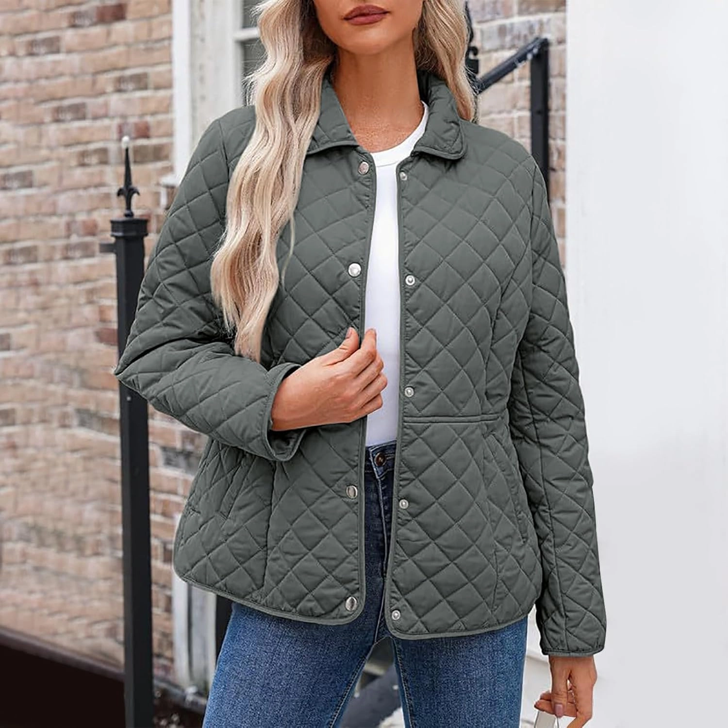 Ceboyel Women'S Quilted Barn Jackets 2024 Trendy Puffy Coats Quilted Bomber Jacket Lightweight Warm Winter Outerwear Clothing