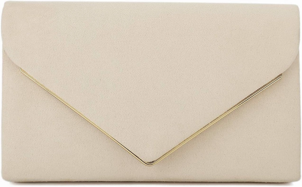 CHARMING TAILOR Faux Suede Clutch Bag Elegant Metal Binding Evening Purse for Wedding/Prom/Black-Tie Events