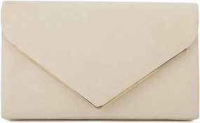 CHARMING TAILOR Faux Suede Clutch Bag Elegant Metal Binding Evening Purse for Wedding/Prom/Black-Tie Events