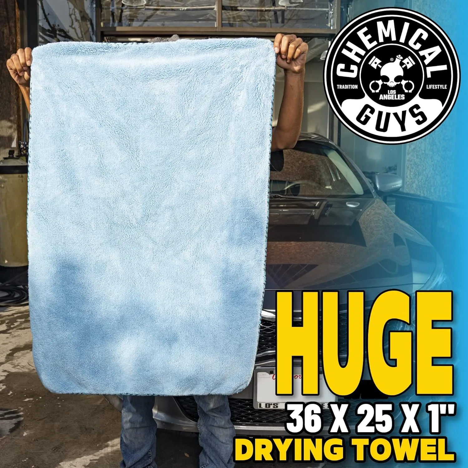 Chemical Guys Woolly Mammoth Large, Super Absorbent and Soft Microfiber Towels for Cars, Blue (36 x 25 inches)