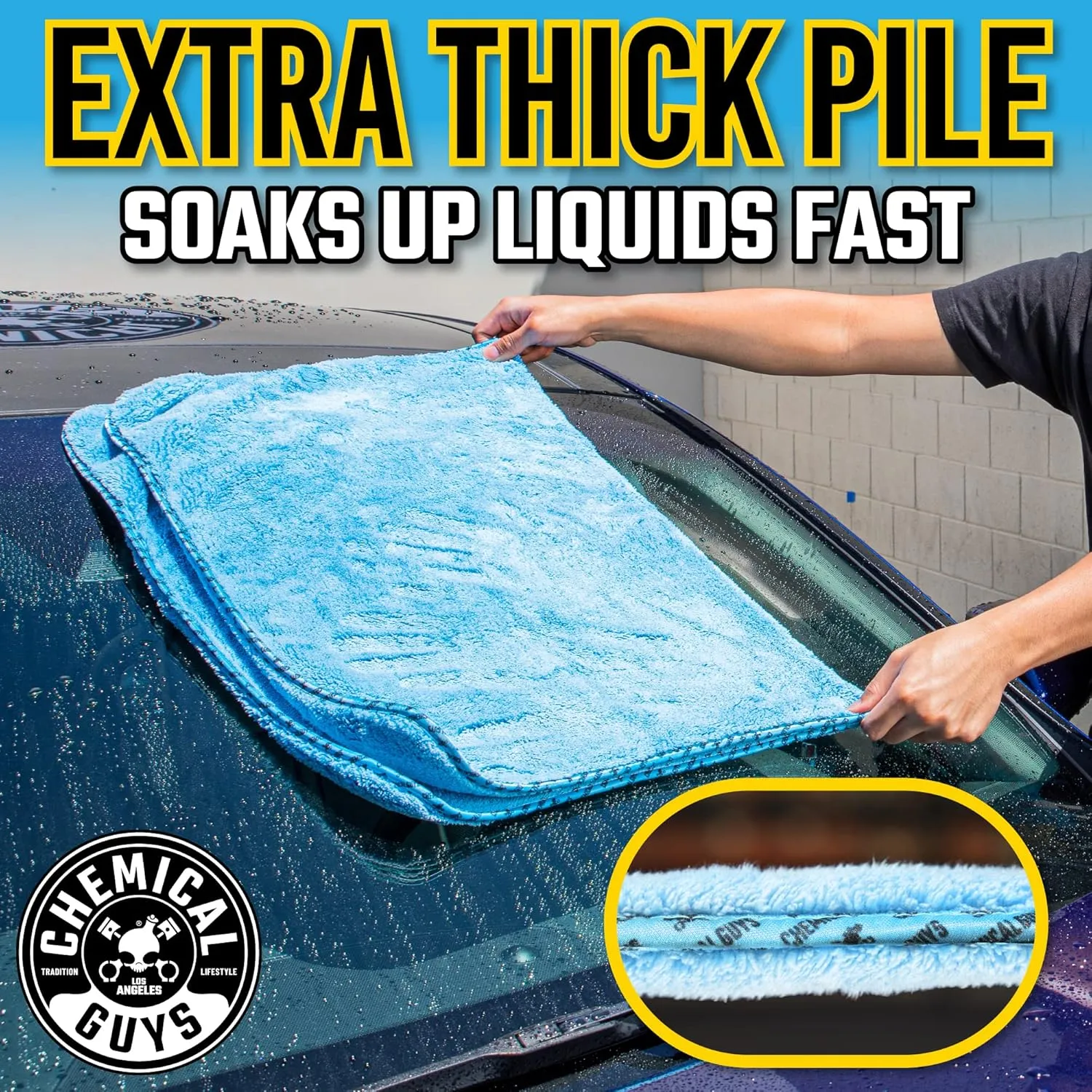 Chemical Guys Woolly Mammoth Large, Super Absorbent and Soft Microfiber Towels for Cars, Blue (36 x 25 inches)