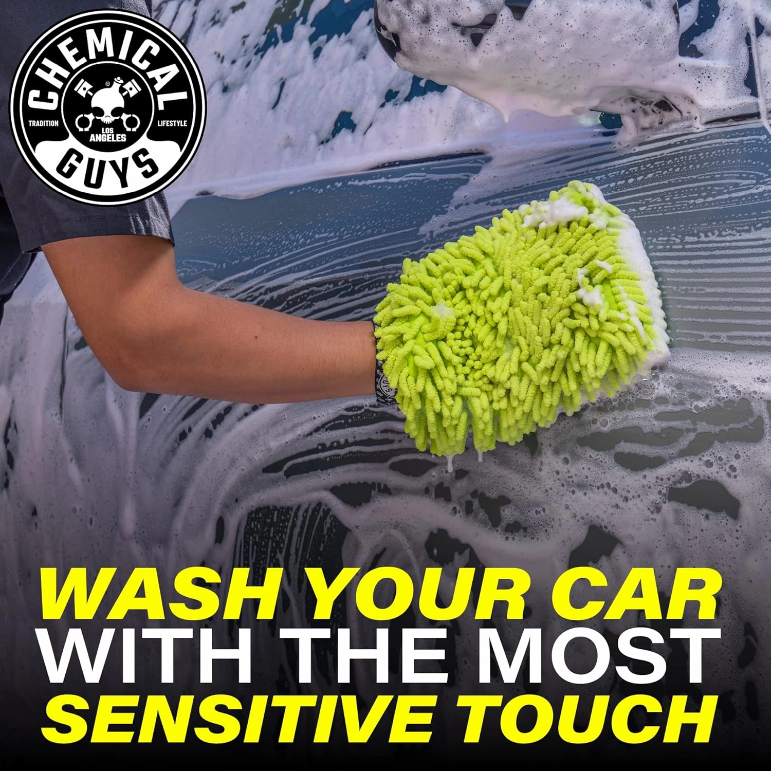 Chemical Guys MIC49302 Chenille Premium Scratch-Free Microfiber Wash Mitt, Lime Green, 9.6" x 2.3" x 7" (2 Pack)