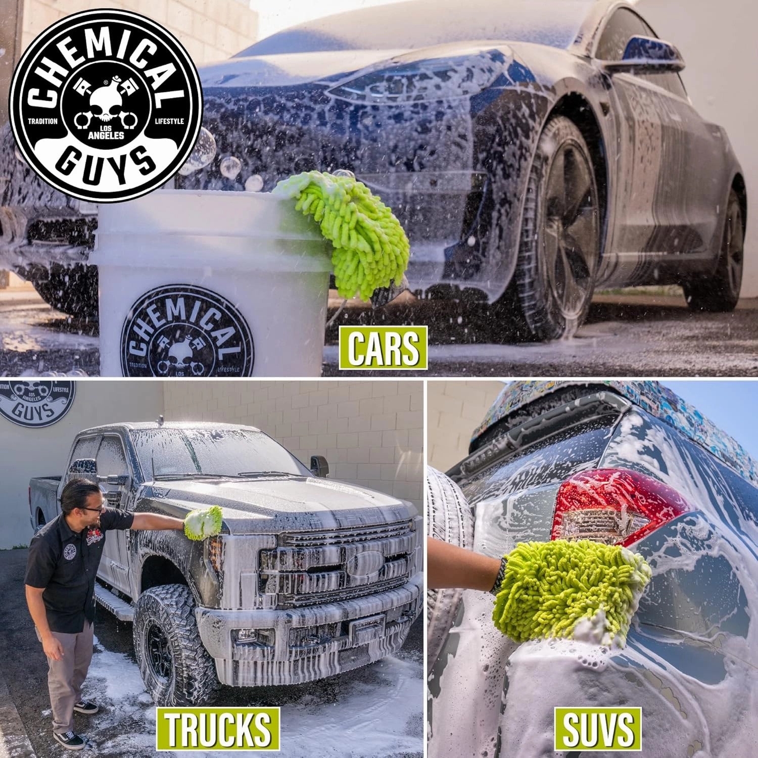 Chemical Guys MIC49302 Chenille Premium Scratch-Free Microfiber Wash Mitt, Lime Green, 9.6" x 2.3" x 7" (2 Pack)