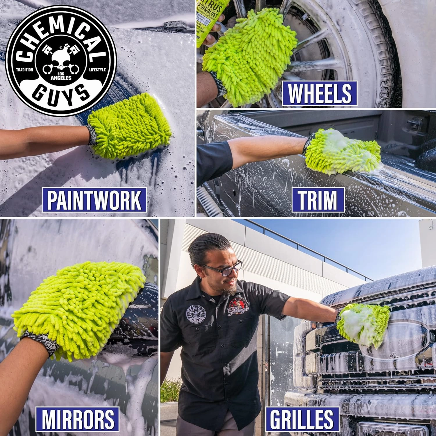 Chemical Guys MIC49302 Chenille Premium Scratch-Free Microfiber Wash Mitt, Lime Green, 9.6" x 2.3" x 7" (2 Pack)