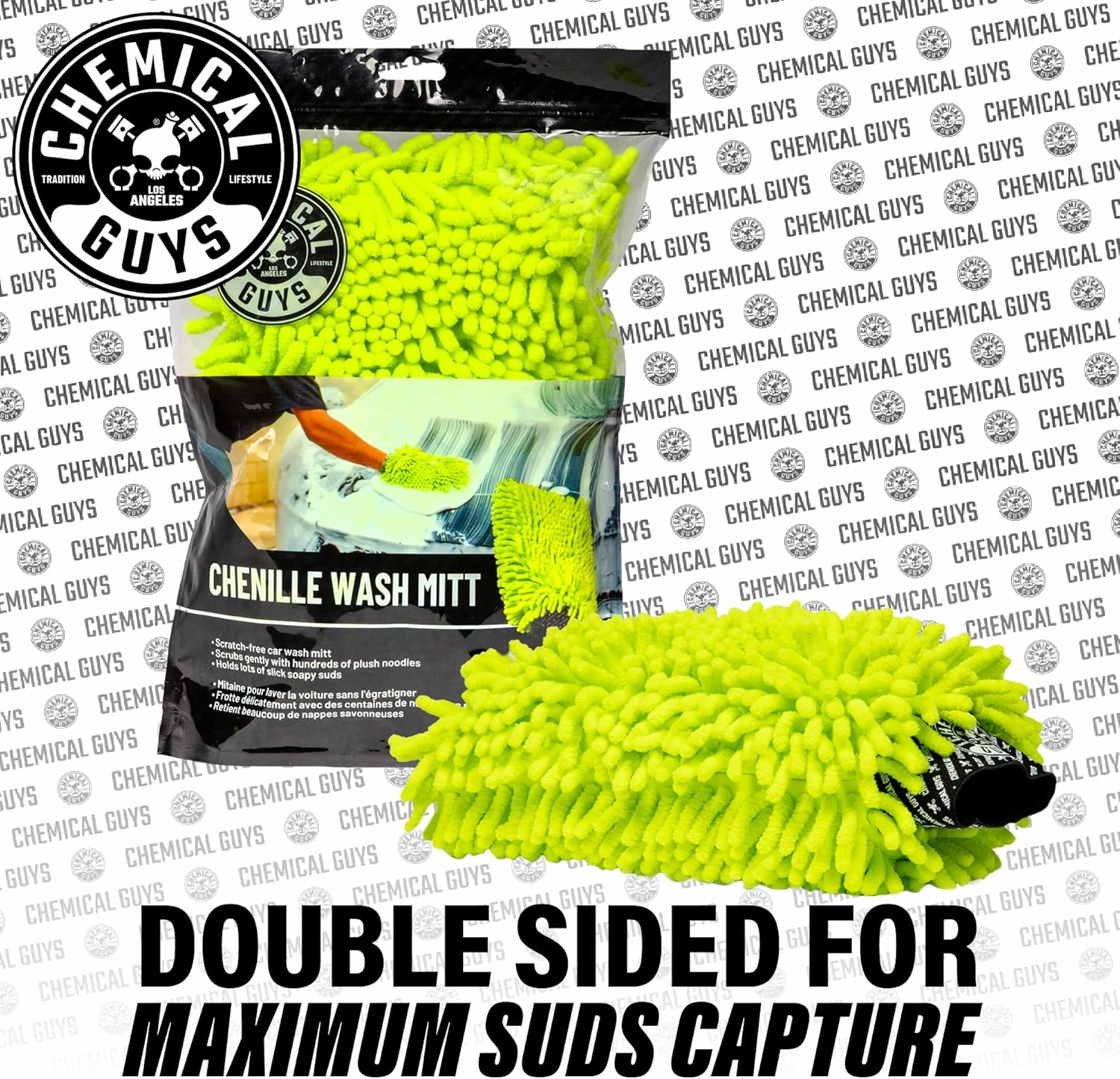 Chemical Guys MIC49302 Chenille Premium Scratch-Free Microfiber Wash Mitt, Lime Green, 9.6" x 2.3" x 7" (2 Pack)