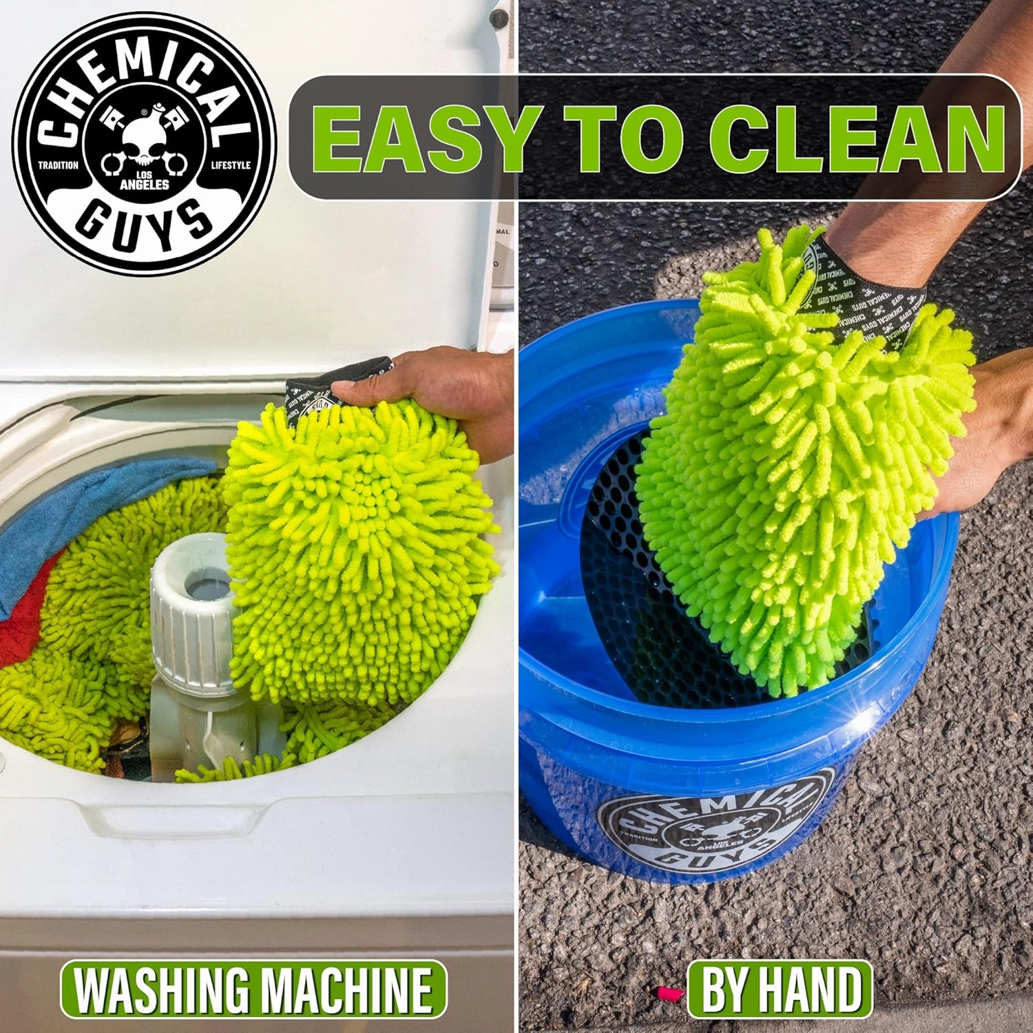 Chemical Guys MIC49302 Chenille Premium Scratch-Free Microfiber Wash Mitt, Lime Green, 9.6" x 2.3" x 7" (2 Pack)