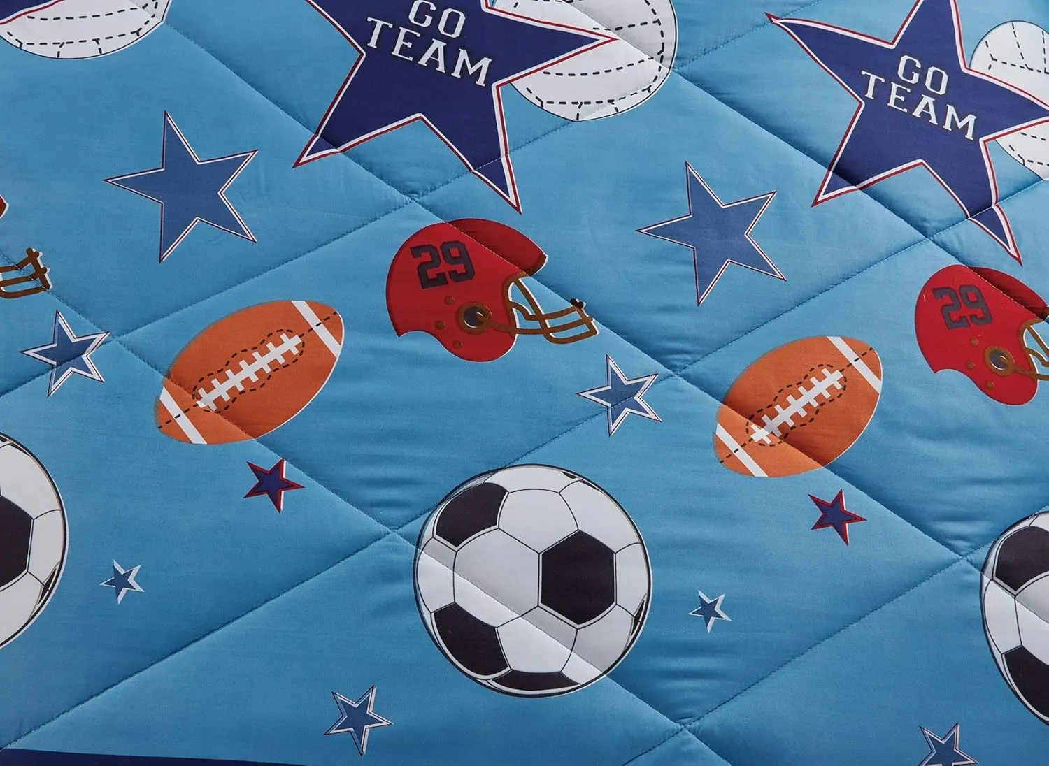 Chezmoi Collection 6-Piece Kids/Teens Mini Bed in a Bag - Soft Microfiber Navy Blue Black Orange Red White Basketball Football Soccer, Sports Comforter Set with Fitted Sheet Queen Size