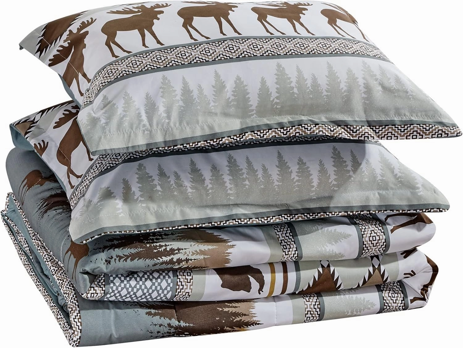 Chezmoi Collection 3-Piece Wilderness Forest Wildlife Moose Bear Microfiber Printed Comforter Set, Queen Size