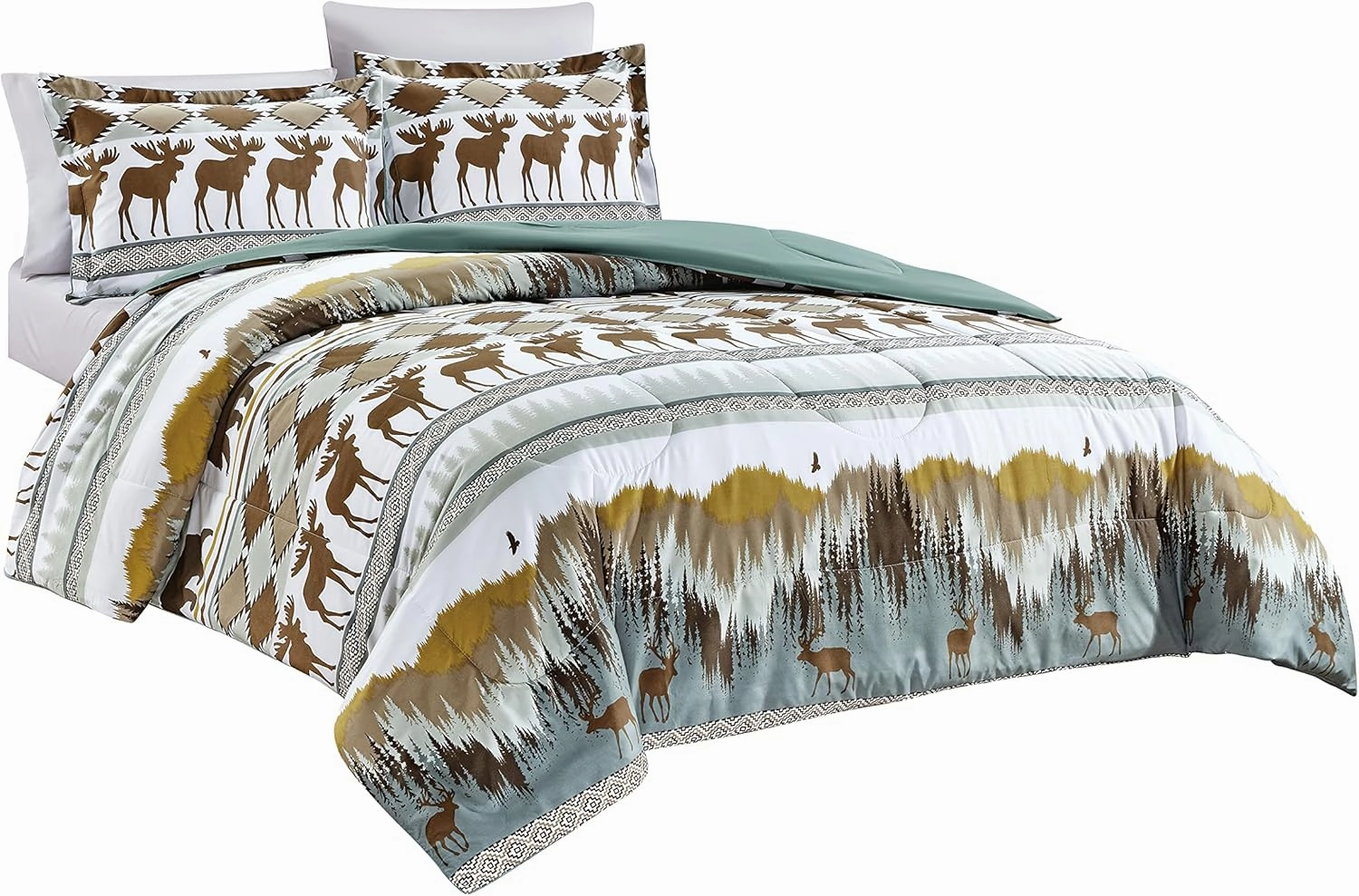 Chezmoi Collection 3-Piece Wilderness Forest Wildlife Moose Bear Microfiber Printed Comforter Set, Queen Size