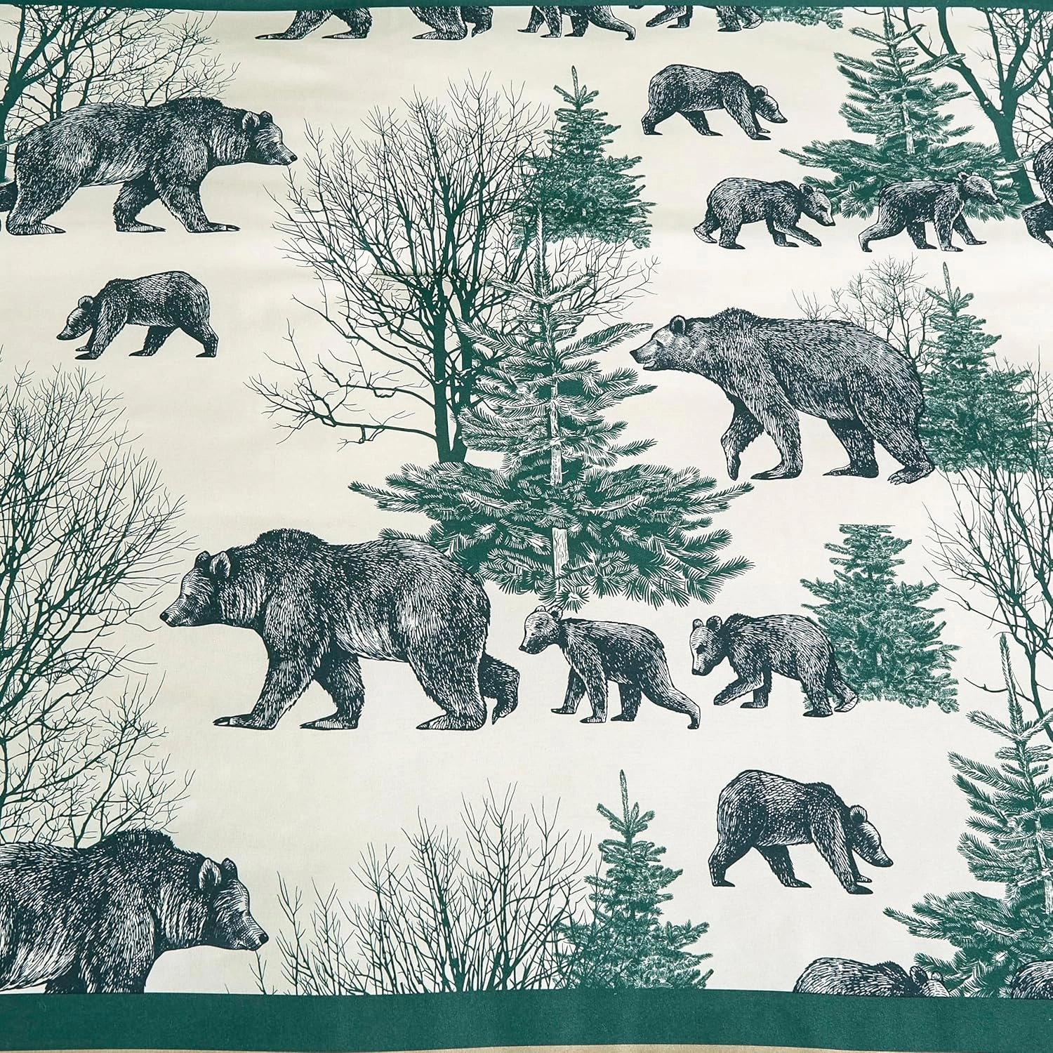 Chezmoi Collection Basin 7-Piece Northwest Cabin Lodge Comforter Set - Blue Green Ivory Tan Grizzly Bear Pine Tree Wilderness Printed Microfiber Bedding, Queen