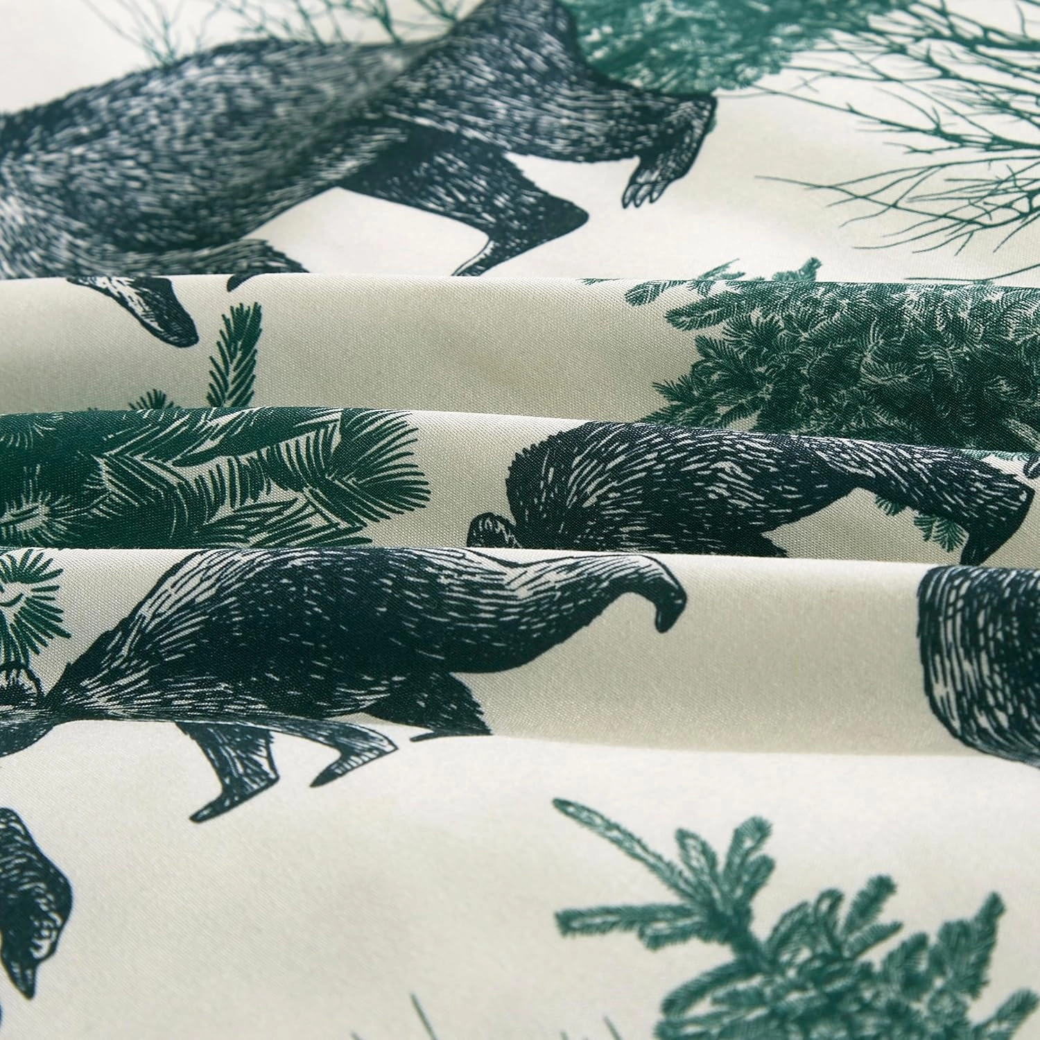 Chezmoi Collection Basin 7-Piece Northwest Cabin Lodge Comforter Set - Blue Green Ivory Tan Grizzly Bear Pine Tree Wilderness Printed Microfiber Bedding, Queen
