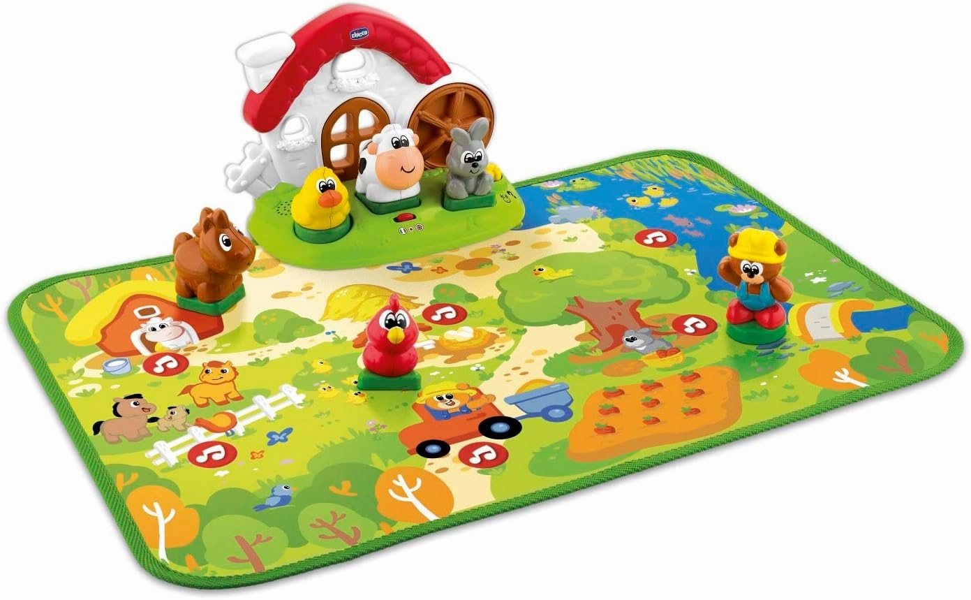 Chicco Bilingual Farm Animals Mat, Bilingual Spanish/English, Interactive Children's Play Mat for Learning Shapes and Animals, Toys Kids 1 Year, 4 Years