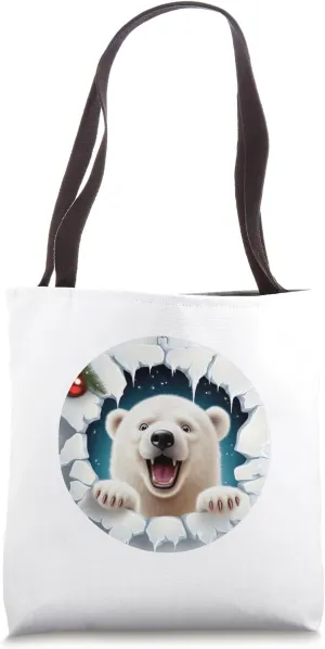 Christmas Break Through - Polar Bear Coming Out Of Hole Tote Bag