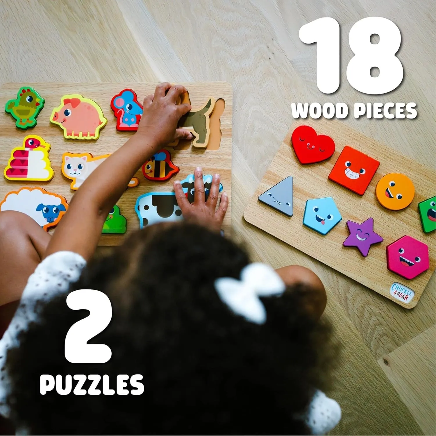 Chuckle & Roar Jigsaw Wooden Puzzles Shapes and Animals 2 Pack