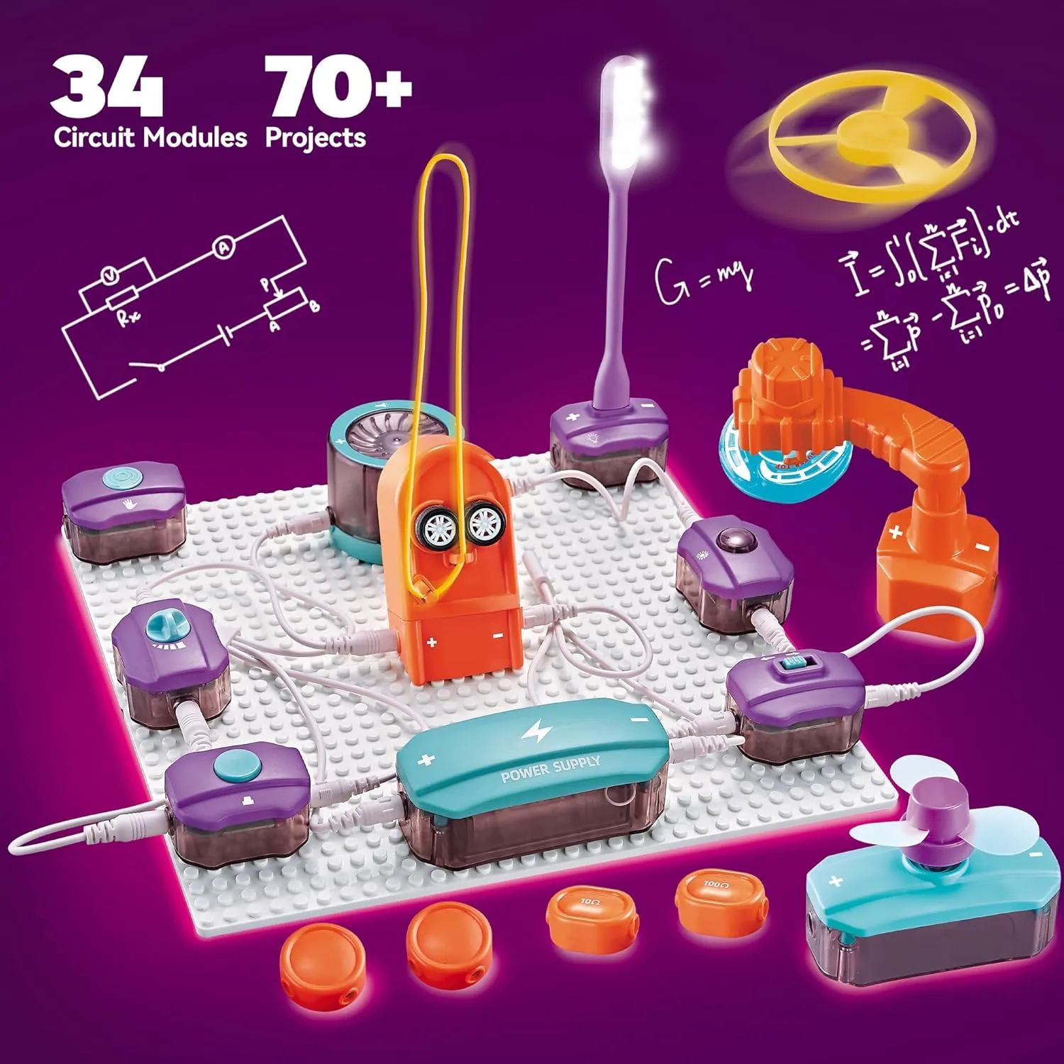 Circuit Board for Kids, SMILESSKIDDO 34 PCS DIY Electronics Exploration Kit with 70  Projects, Physics Science Experiments Kit, School Family STEM Kits Educational Toy Gift for Kids 6 