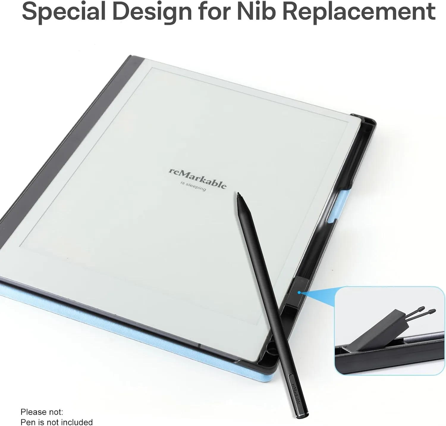 CoBak Case for Remarkable 2 Tablet - Lightweight and Hard Back Shell Protective Book Folio Cover with Built-in Pen Holder - Only for 10.3" 2020 Released (Light Blue)