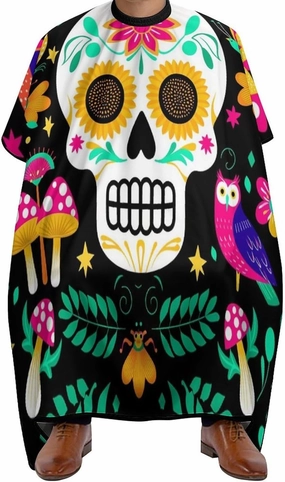 Colorful Floral Sugar Skull Bird Art Salon Haircut Capes Hair Dress Apron Cloak - Adjustable Hairdresser Apron for Hairstylists, Easy Clean