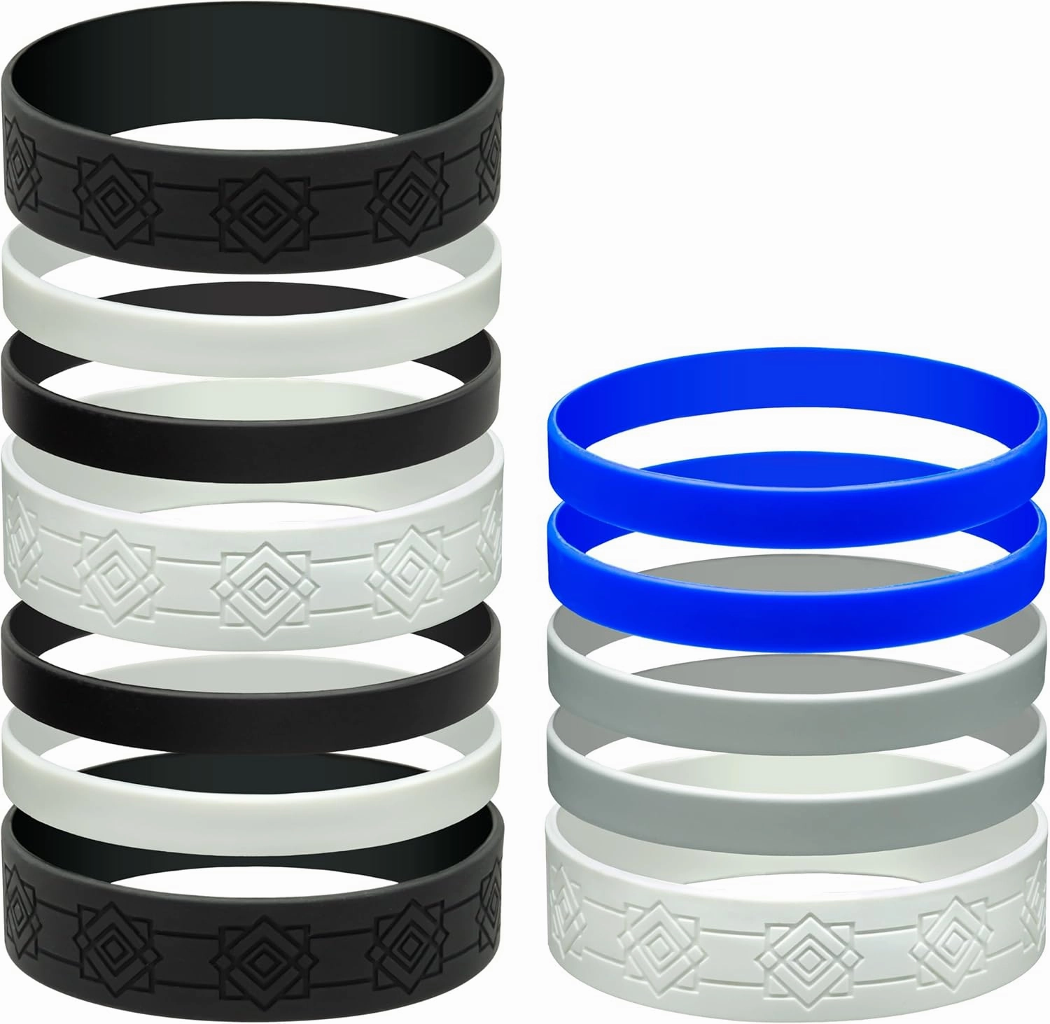 Colorful Water Bottle Grip Kit - MONOCHROME ROYALE: Large - 12 Silicone Bands for Superior Grip, Style, & Protection - Arrange Them Your Own Way.