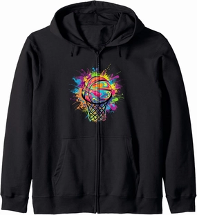 Colourful Tie Dye Basketball Slam Dunk Zip Hoodie
