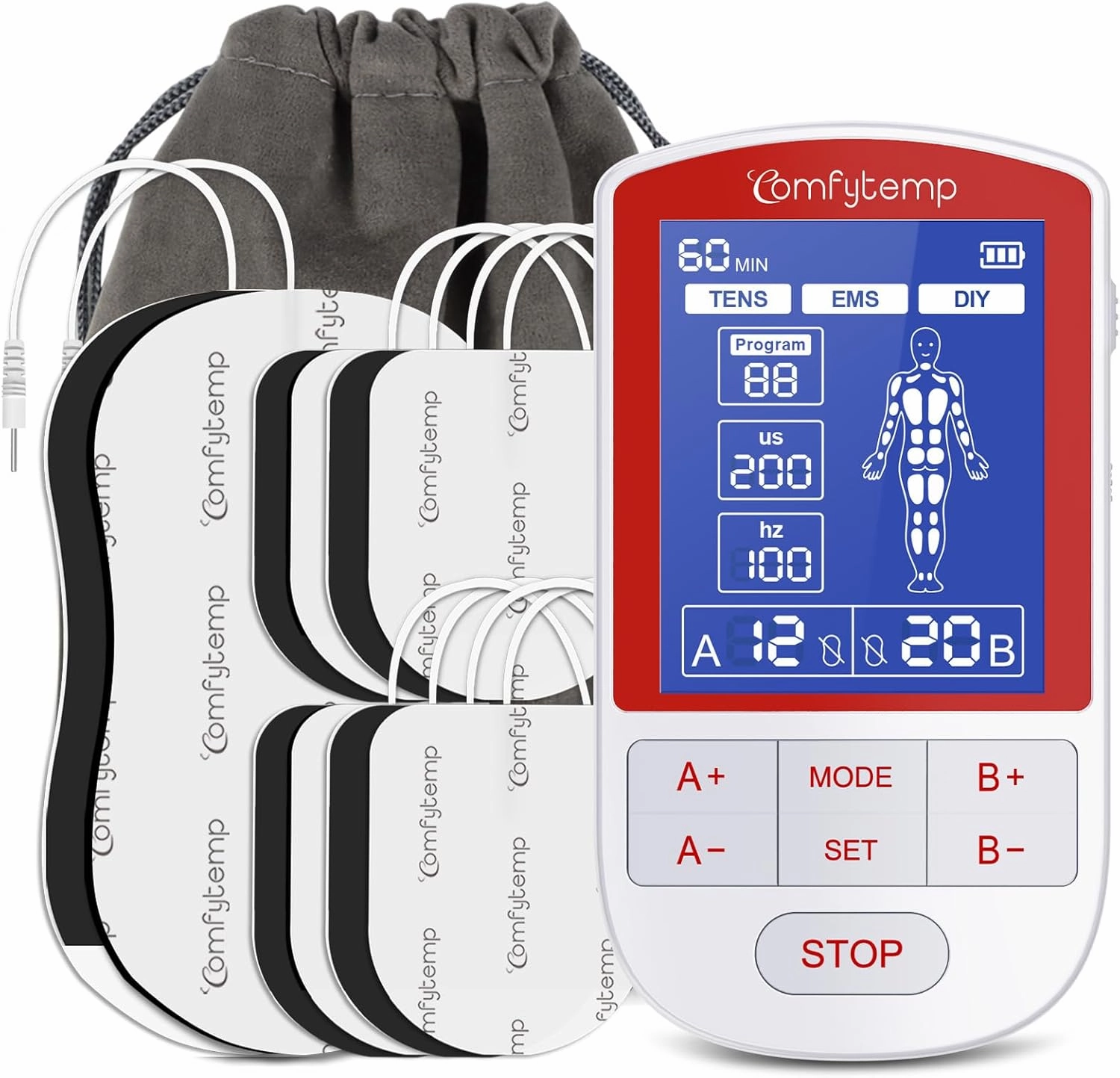Comfytemp TENS Unit Muscle Stimulator for Pain Relief Therapy, FSA HSA Eligible TENS Machine with 20 Modes and DIY, Dual Channel EMS Unit, Electric Pulse Massager for Back, Shoulder, Sciatica, Knee