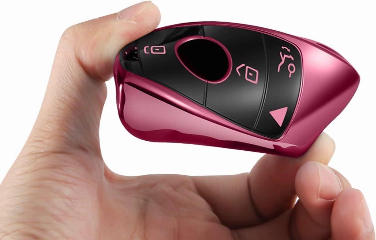 Compatible with Mercedes Benz Key Fob Cover with Keychain,Soft TPU 360 Degree Protection Key Shell Case for 2019-2021 A-Class C-Class G-Class 2017-2020 E-Class S-Class (Pink)