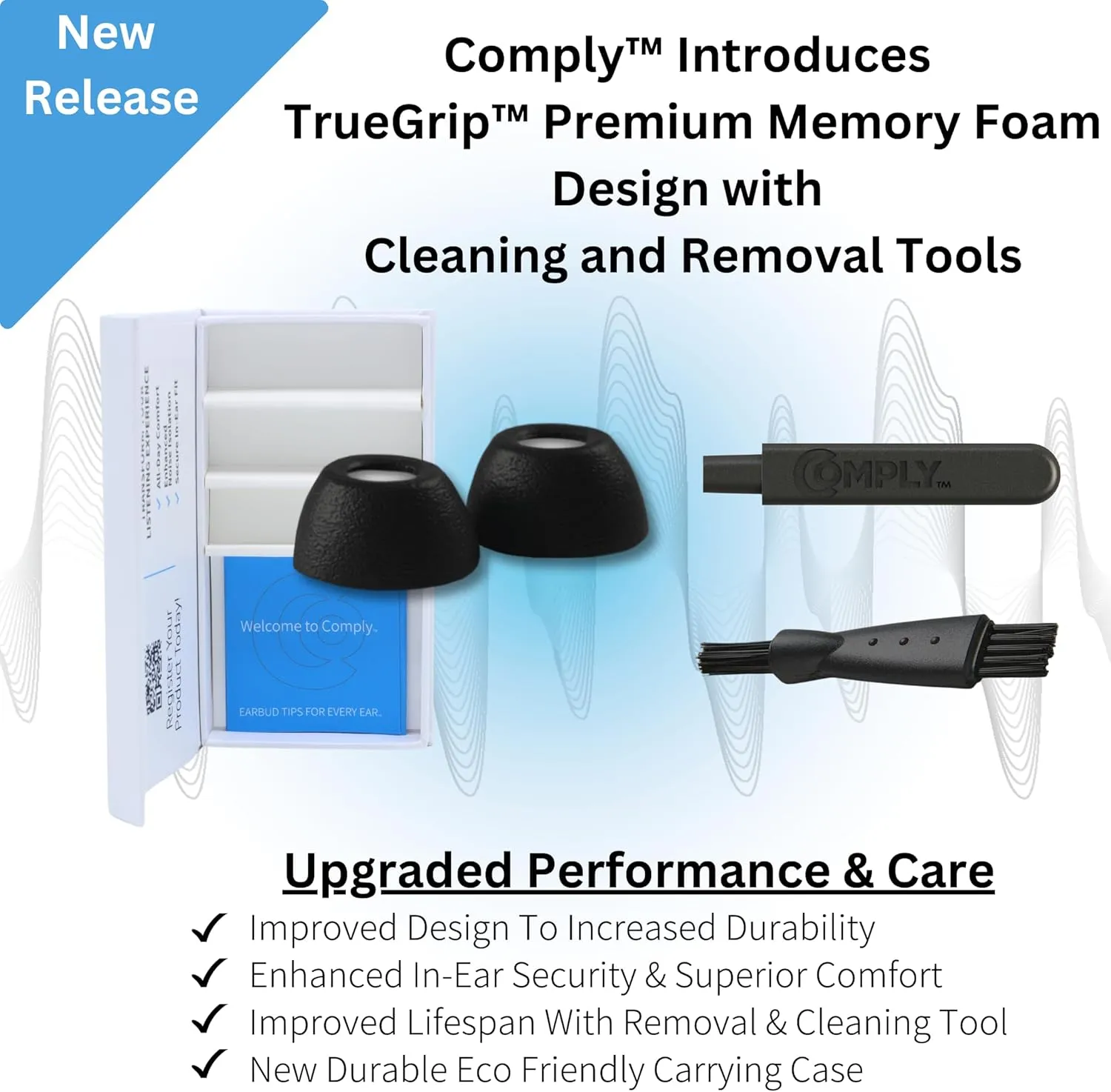 Comply TrueGrip | Premium Memory Foam Replacement Earbud Tips for Apple AirPods Pro 1 & 2 | Enhanced Comfort, Secure Fit, Superior Noise Isolation, Removal & Cleaning Tool | Black (S/M/L) (3 Pairs)