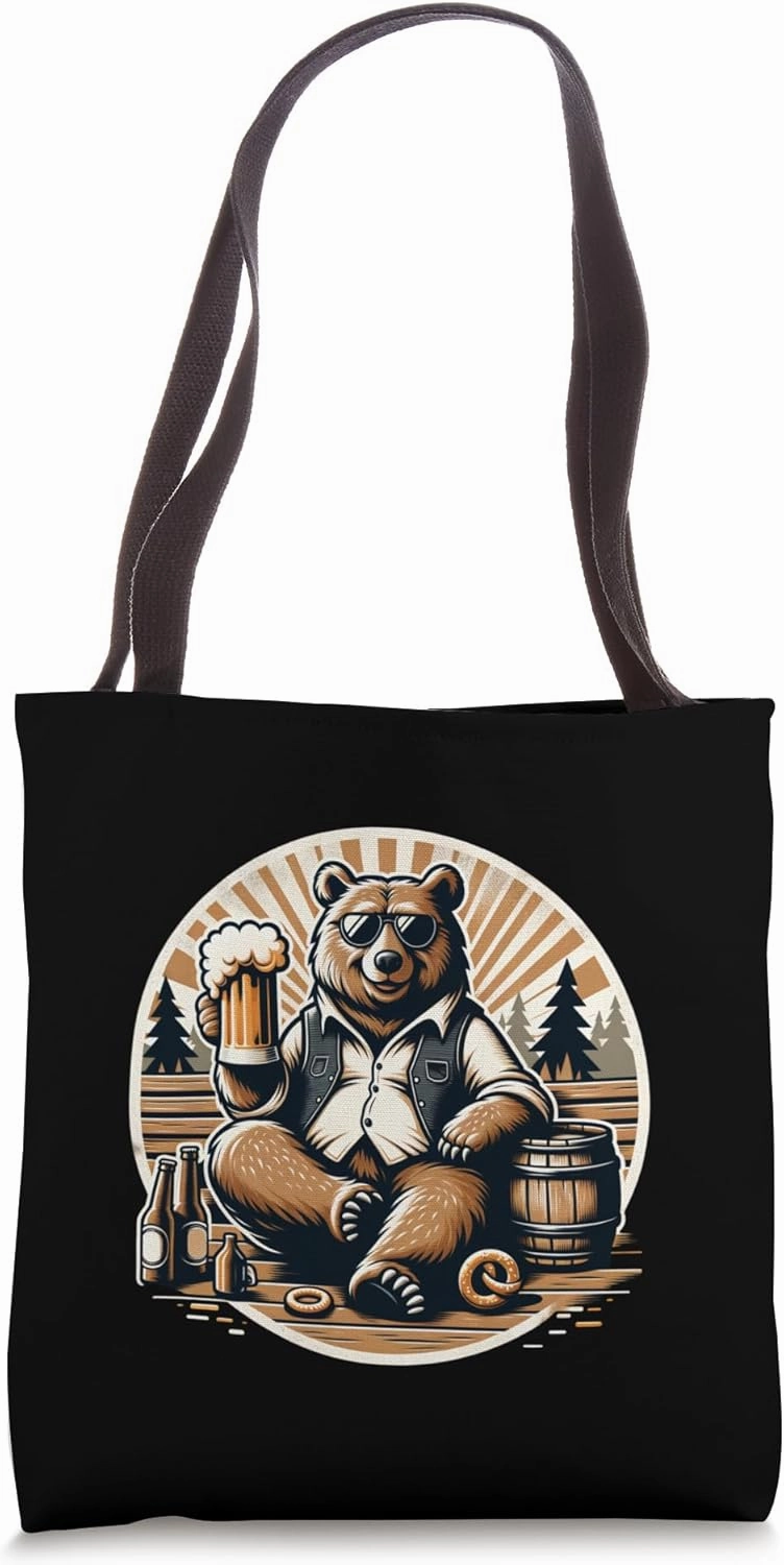 Cool Bear Drinking Beer in the Forest Grizzly Festival Tote Bag