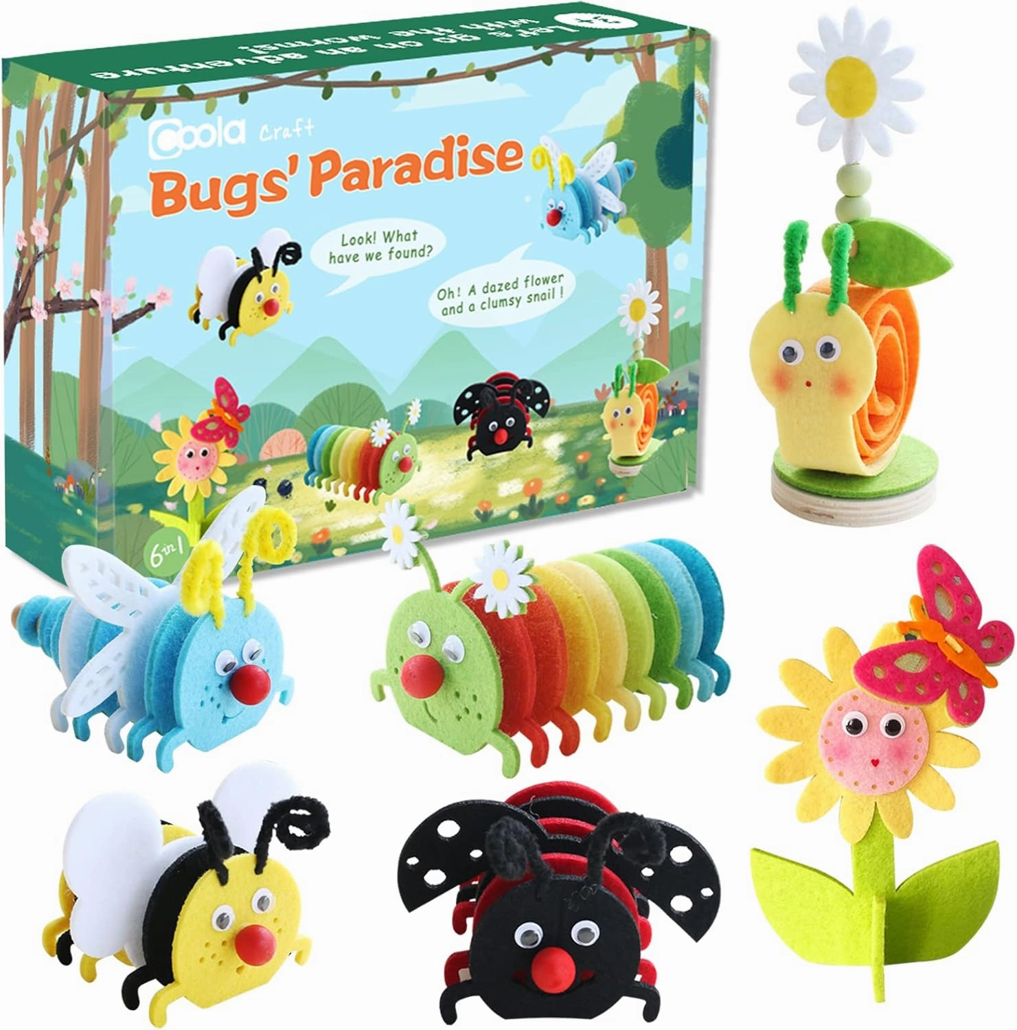Coola Craft Kit for Kids 4-8, Arts and Crafts for Kids, Felt Animal Toddler Craft 8PC, Sewing Crafts, Girls Boys Beginners DIY Gift Educational Toys Include Bee Ladybug Snail Caterpillar